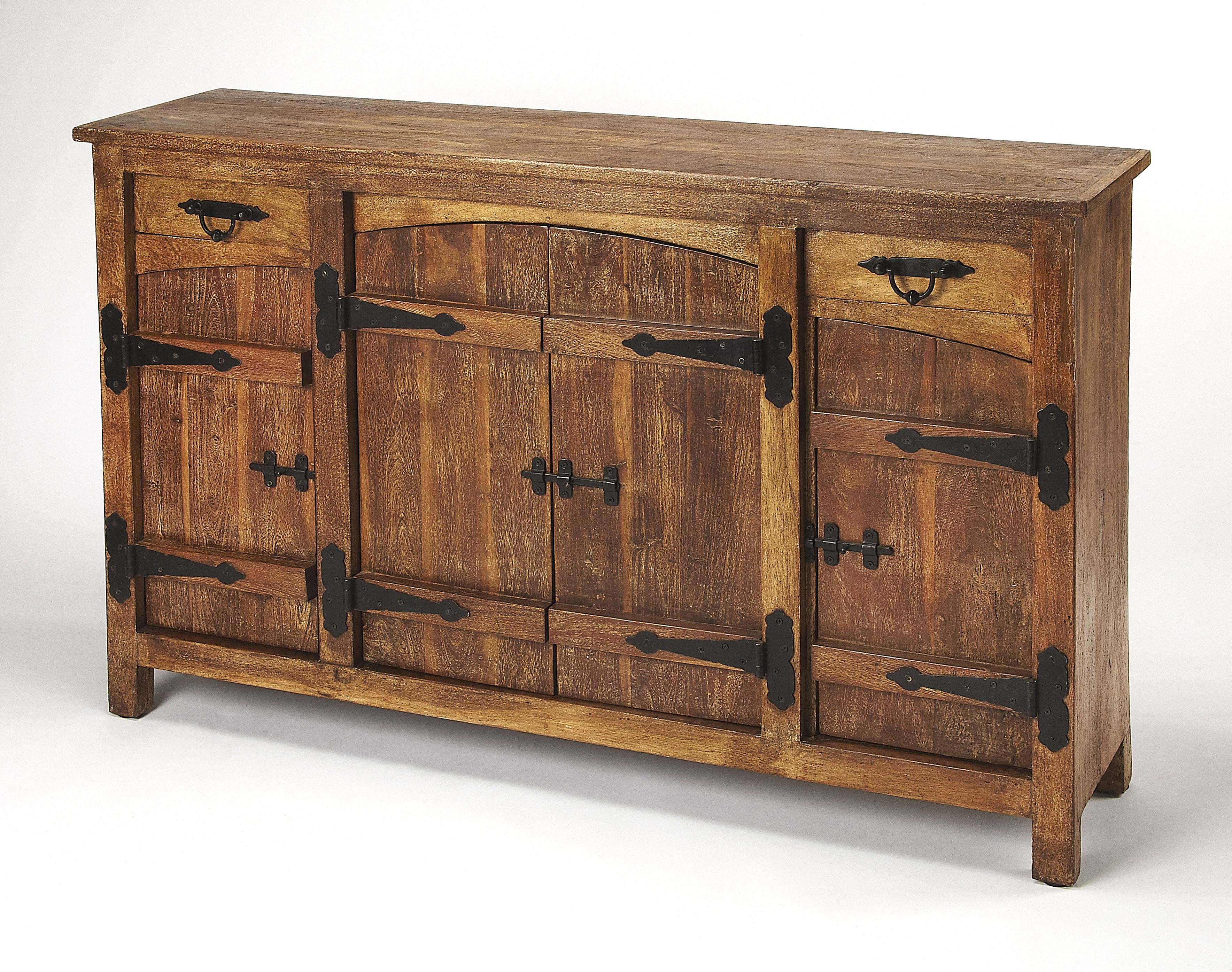 Giddings Rustic Acacia Wood Sideboard with Black Iron Hardware