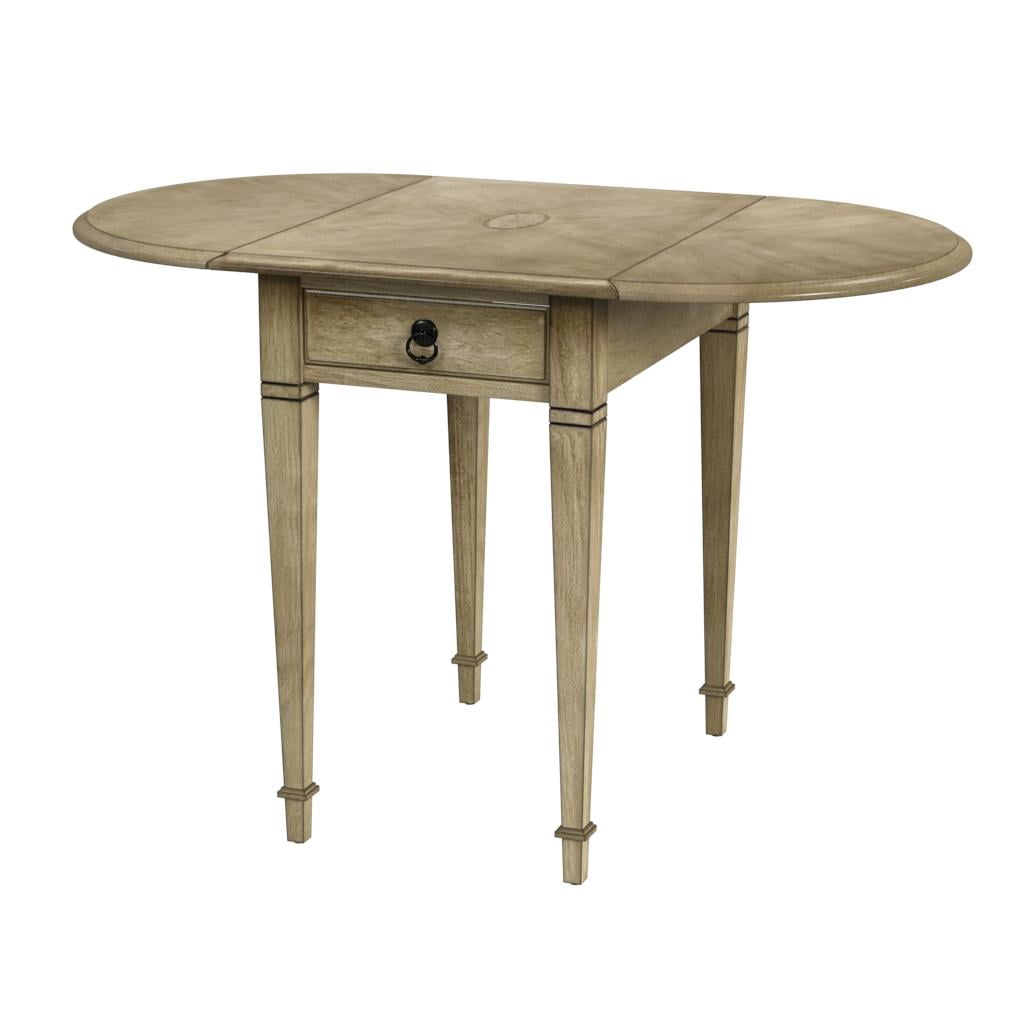 Antique Beige Round Wood Pembroke Side Table with Storage