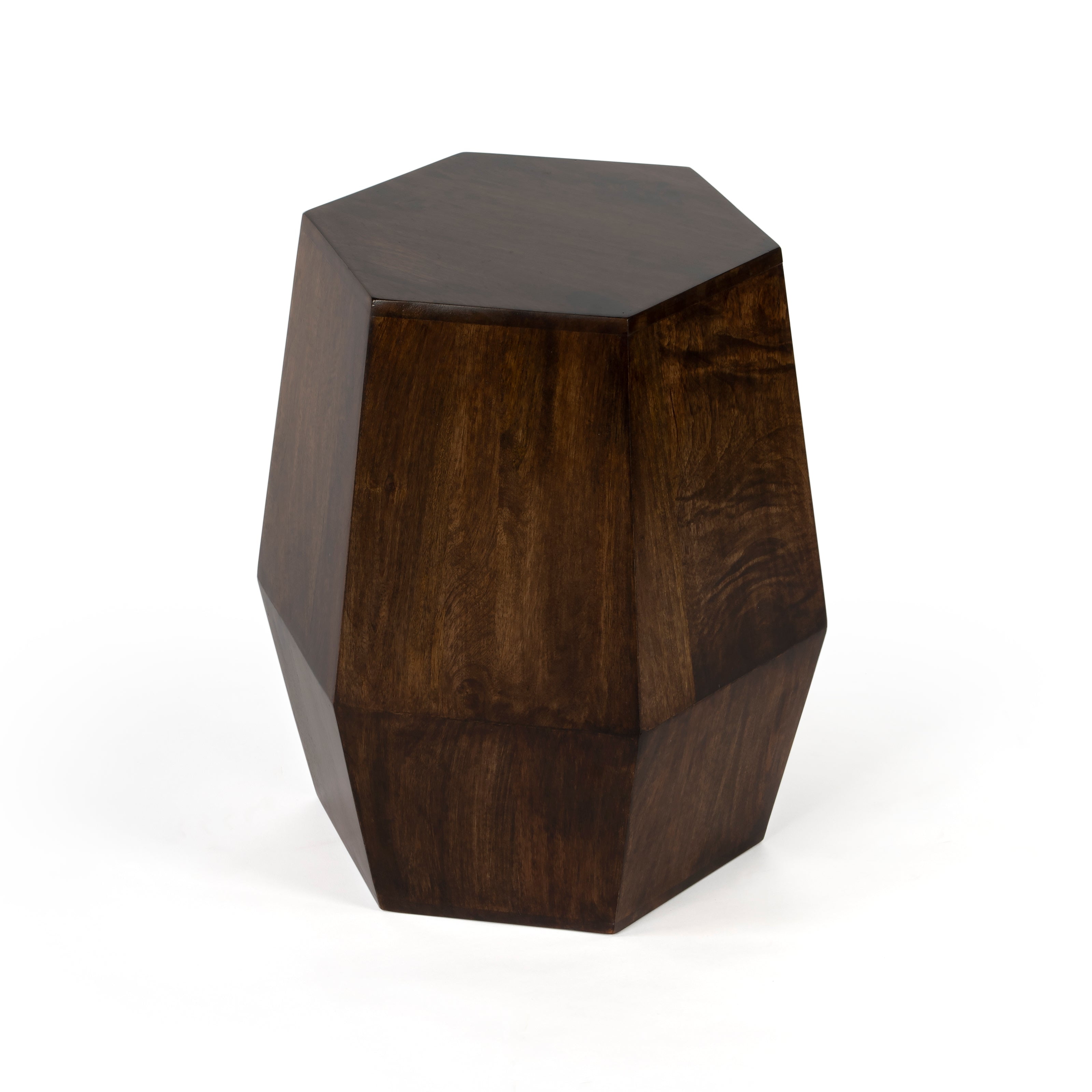Round Dark Brown Wood and Gold Metal Accent Table
