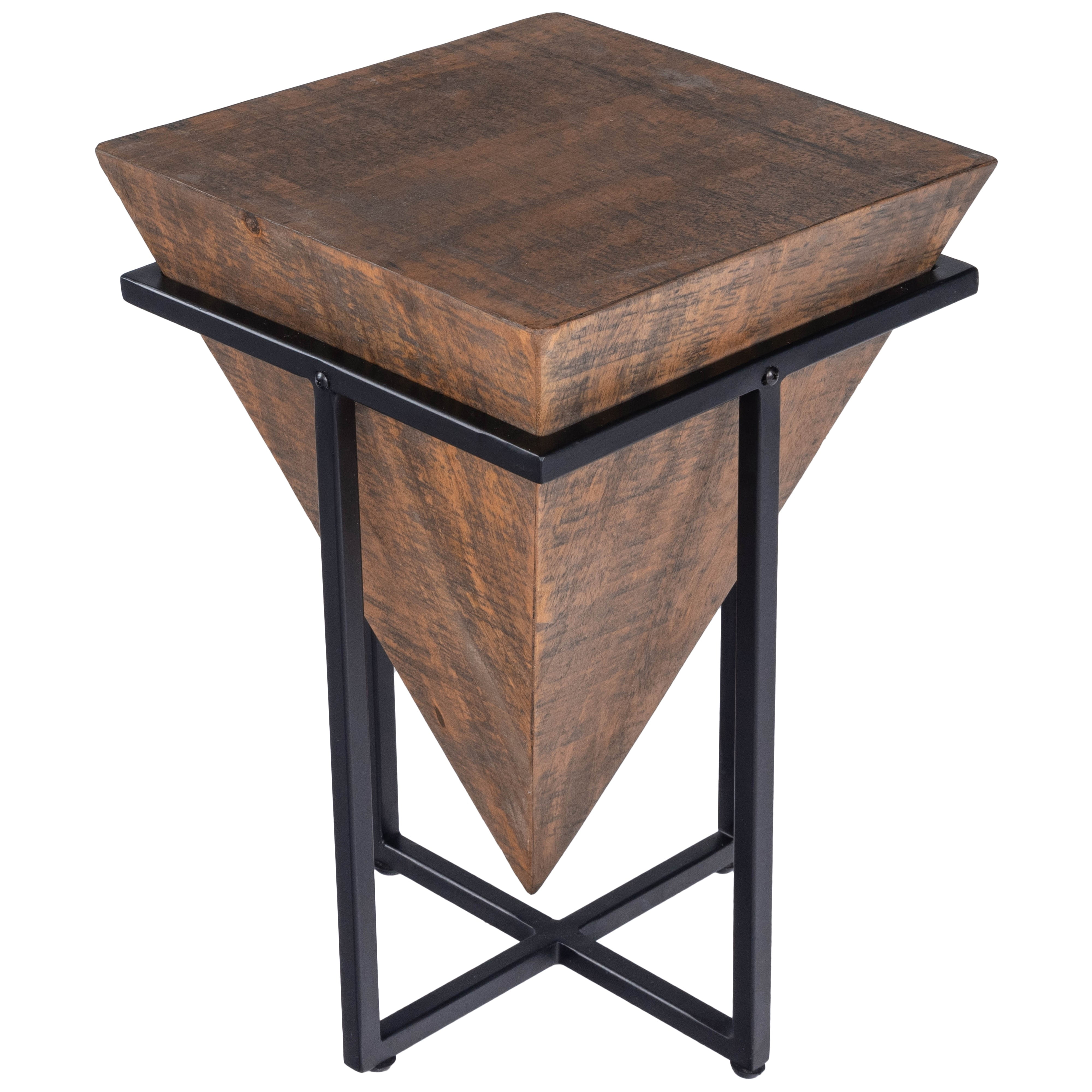 Triangular Mango Wood & Iron Pyramid Accent Table