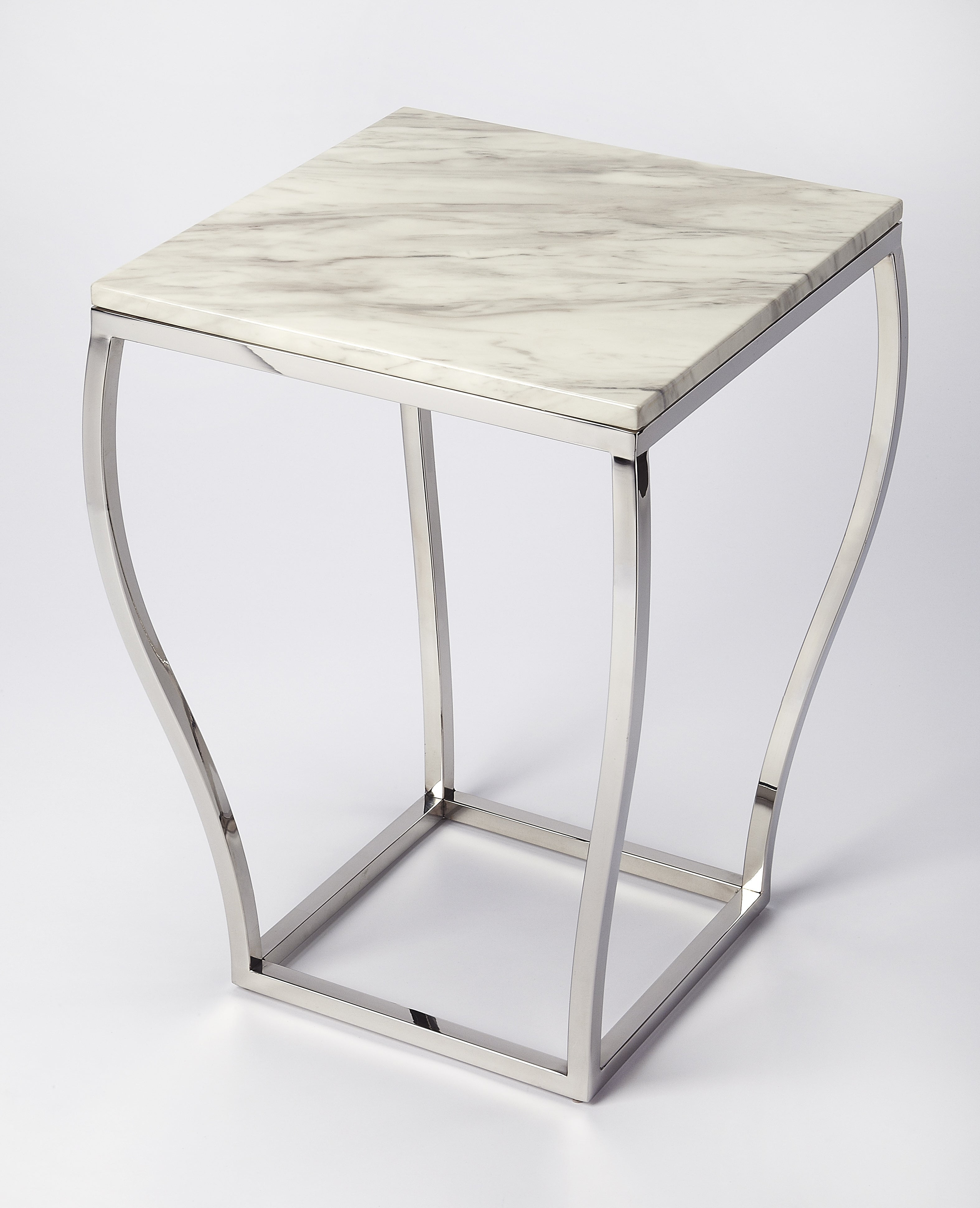 Elegant White Marble & Glossy Metal Geometric Side Table