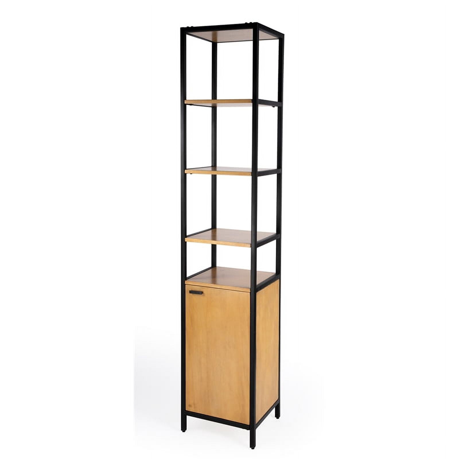 Hans Narrow Black and Natural Wood 84" Etagere Bookcase with Iron Frame
