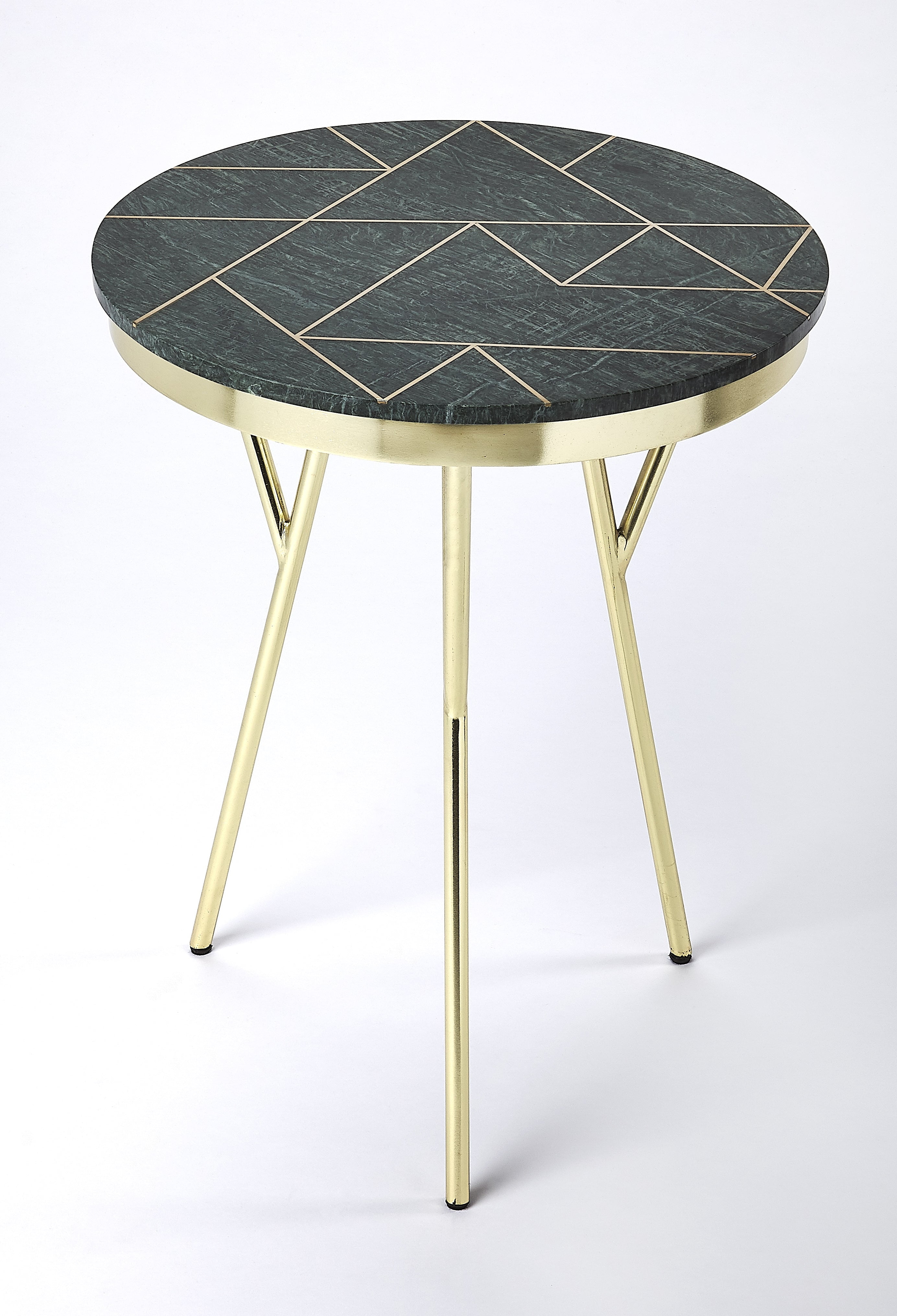 Contemporary Green Marble & Gold Brass 83" Side Table