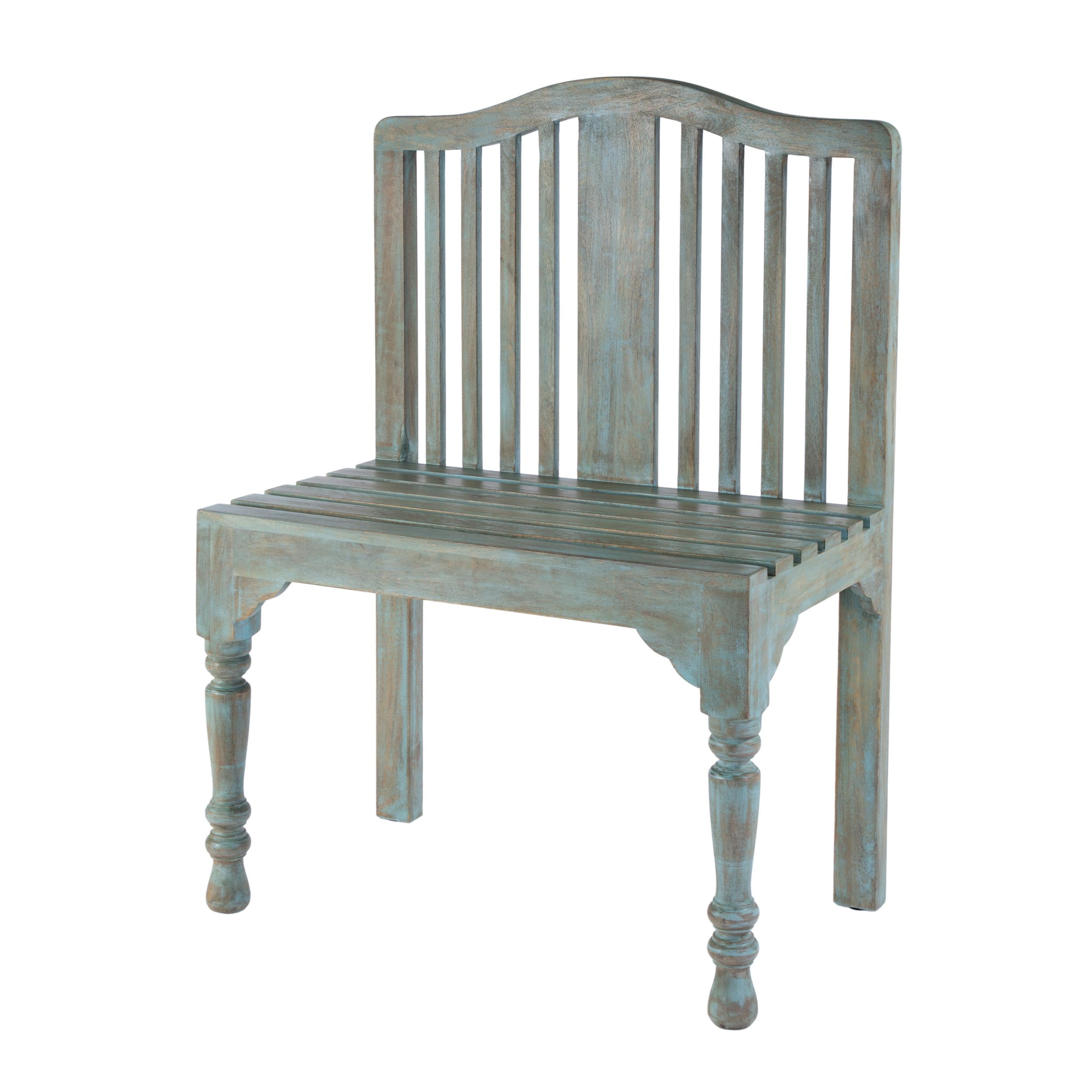 Antique Blue Solid Wood Slatted Back Bench