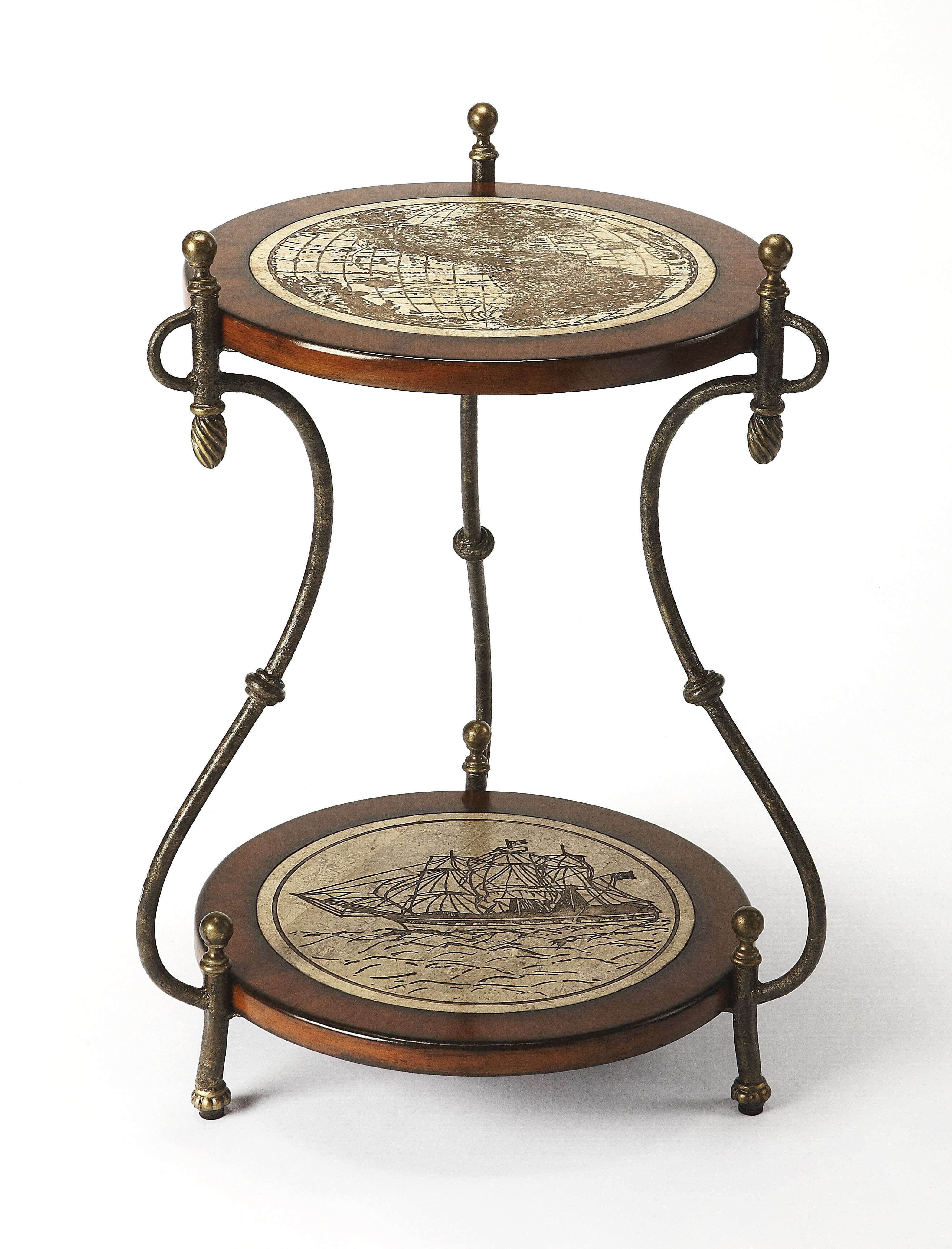 Heritage Round Fossil Stone and Metal 23"W Side Table