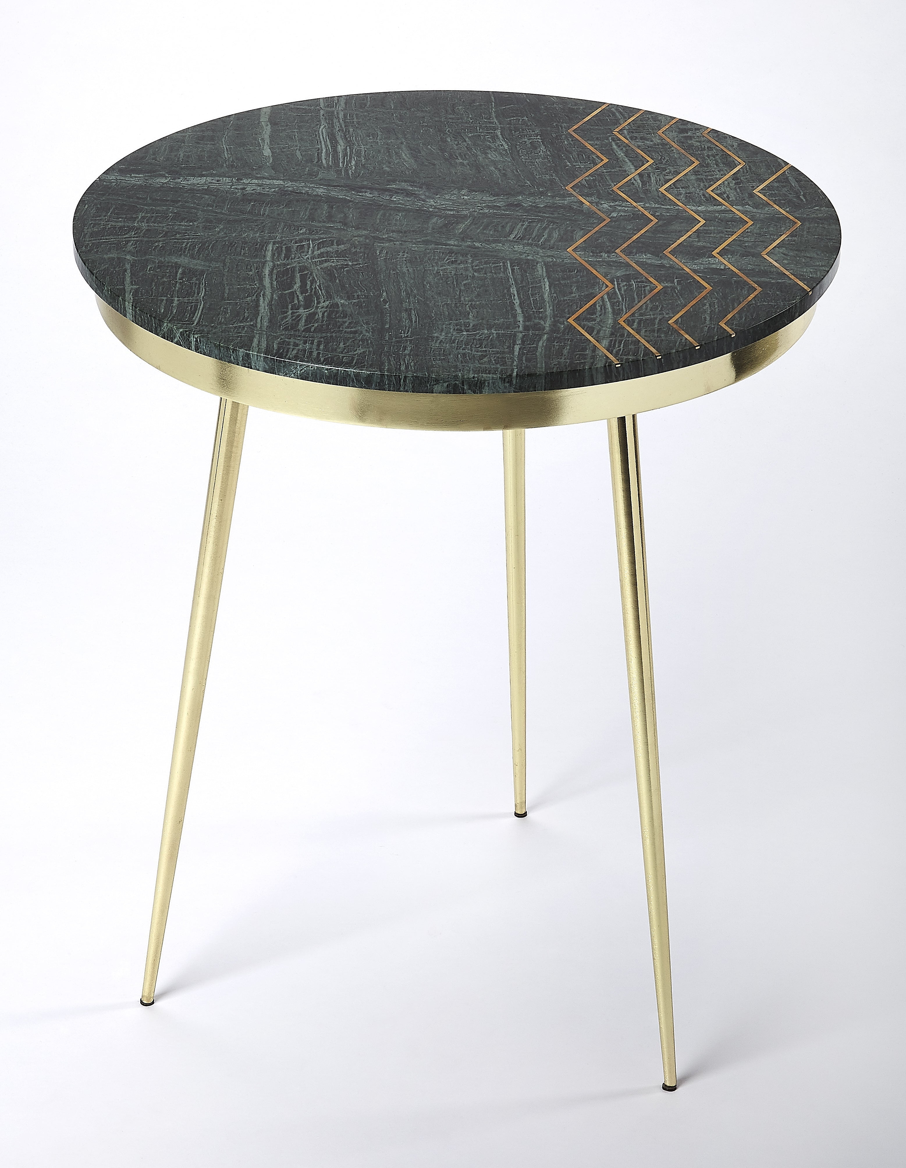 Green Marble and Brass Round Side Table