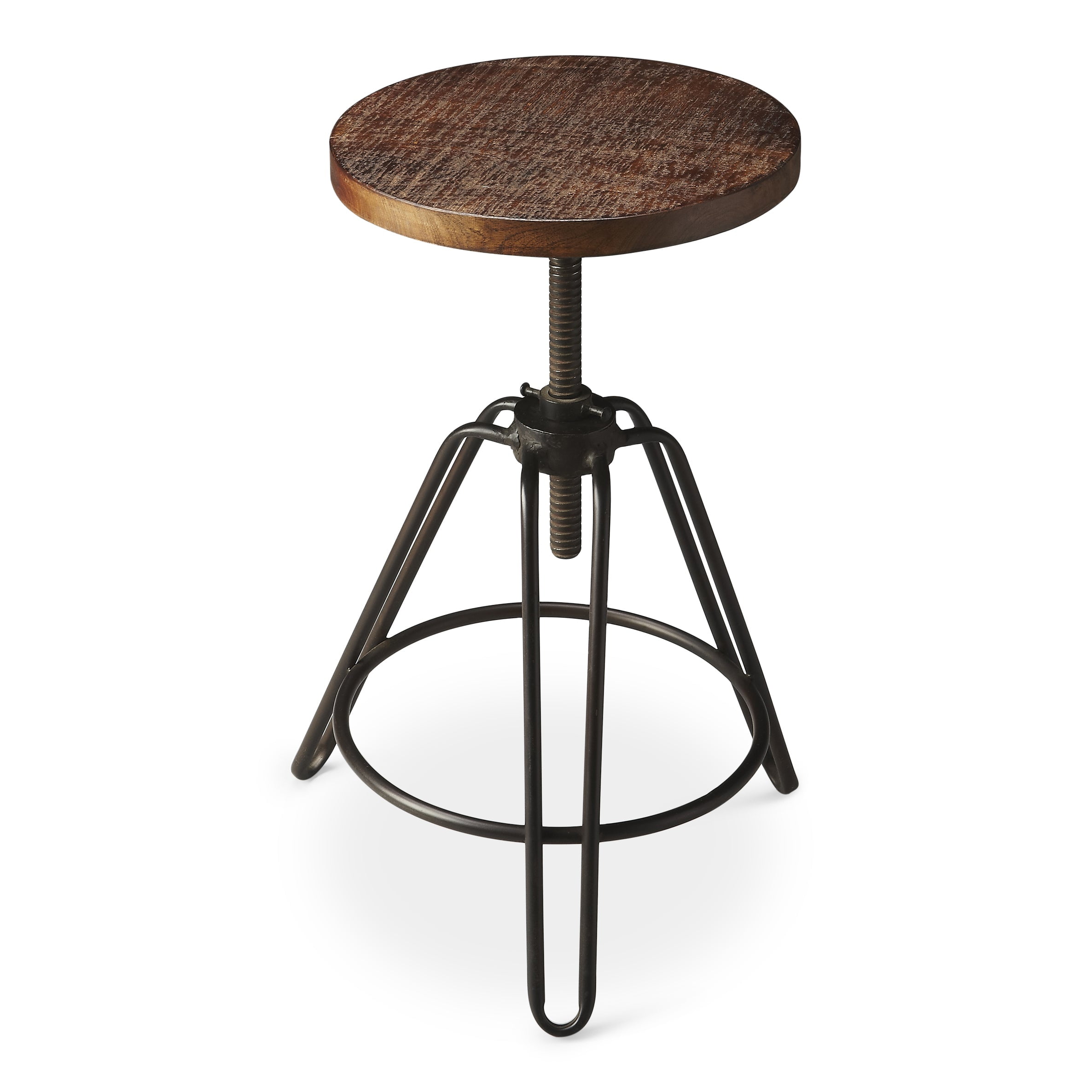 Trenton Adjustable Revolving Bar Stool in Iron and Wood