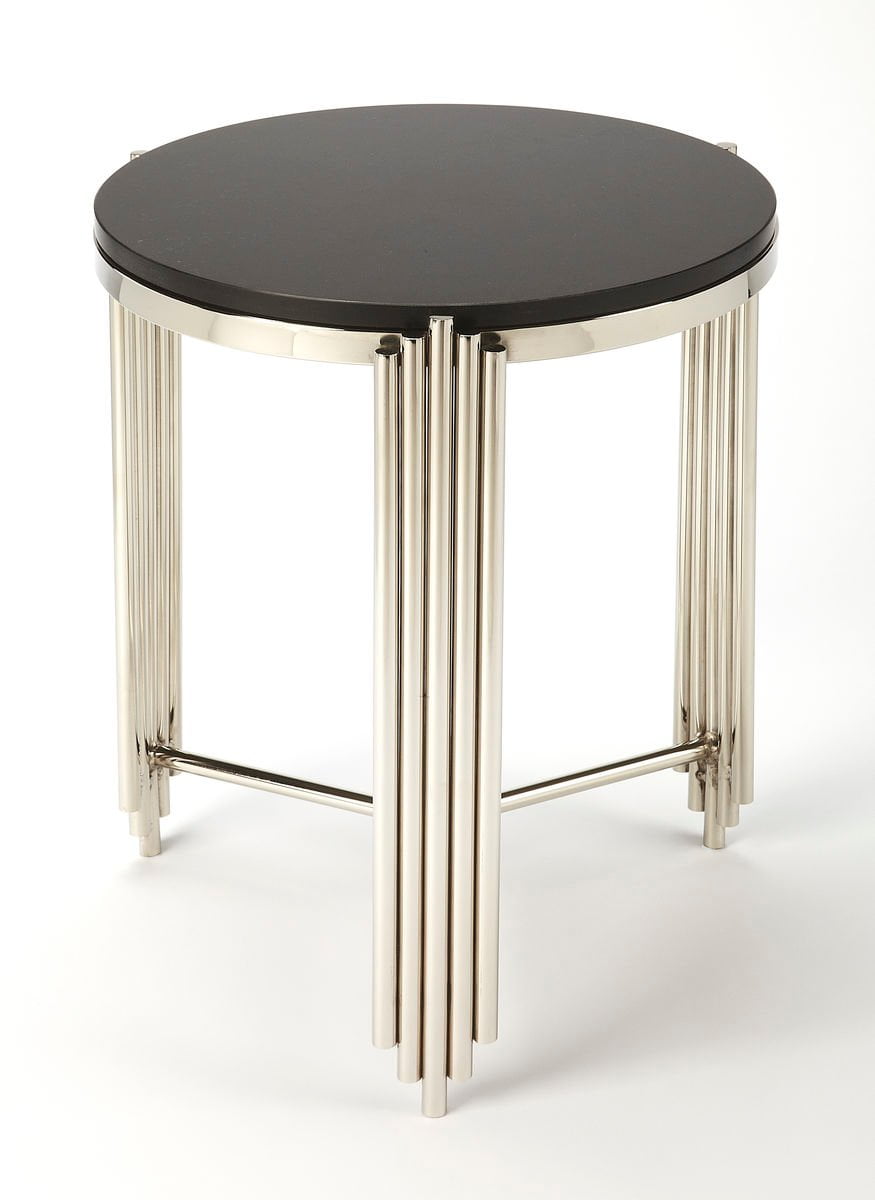 Khalifa Round Black Granite & Metal End Table