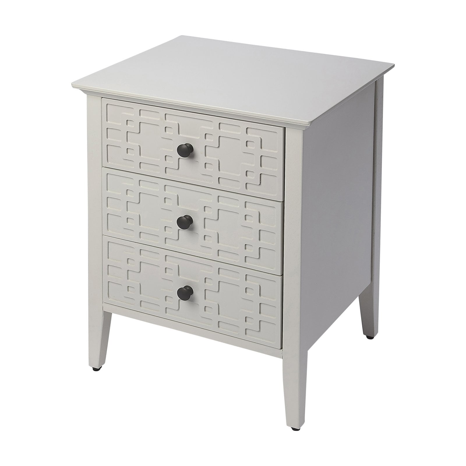Glossy White Bayur Wood 3-Drawer Geometric Accent Chest