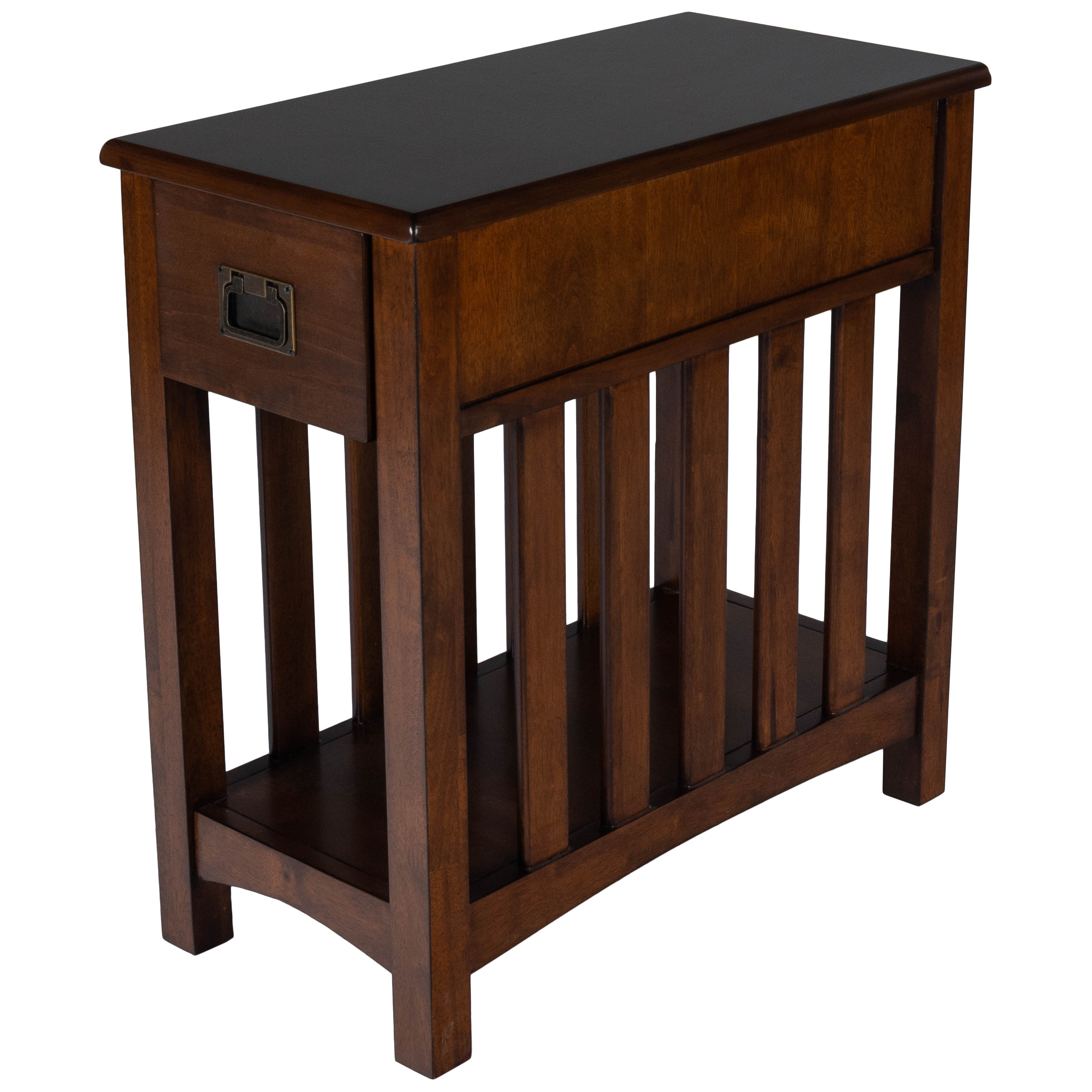 Cherry Wood and Metal Rectangular Chairside Table with Storage