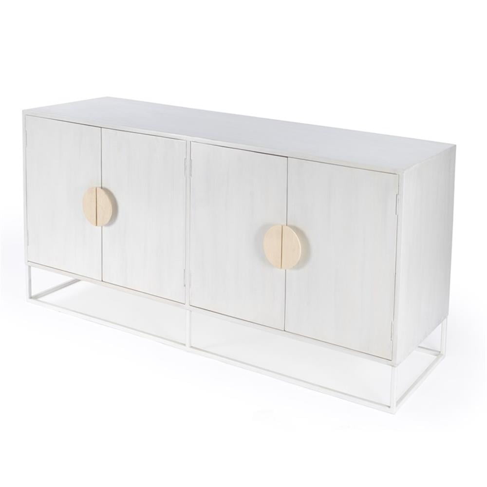 Modern Mid-Century White Mando Wood 63" TV Stand with Metal Frame