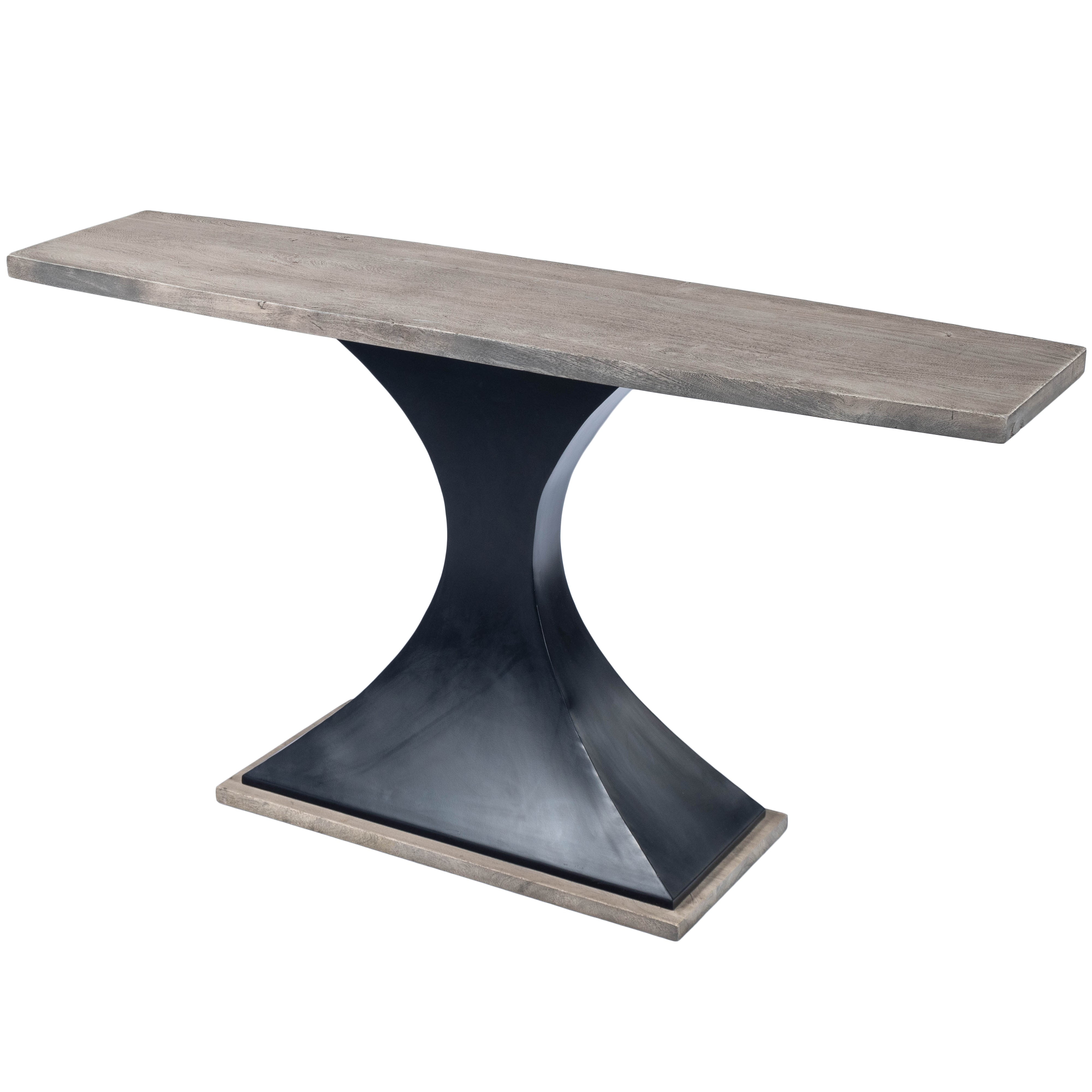 Lidiya 172" Acacia Wood & Metal Console Table with Storage in Gray