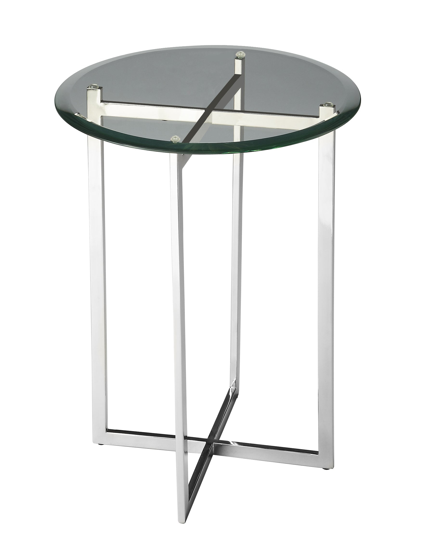 Elegant Modern 16" Round Nickel & Glass Side Table