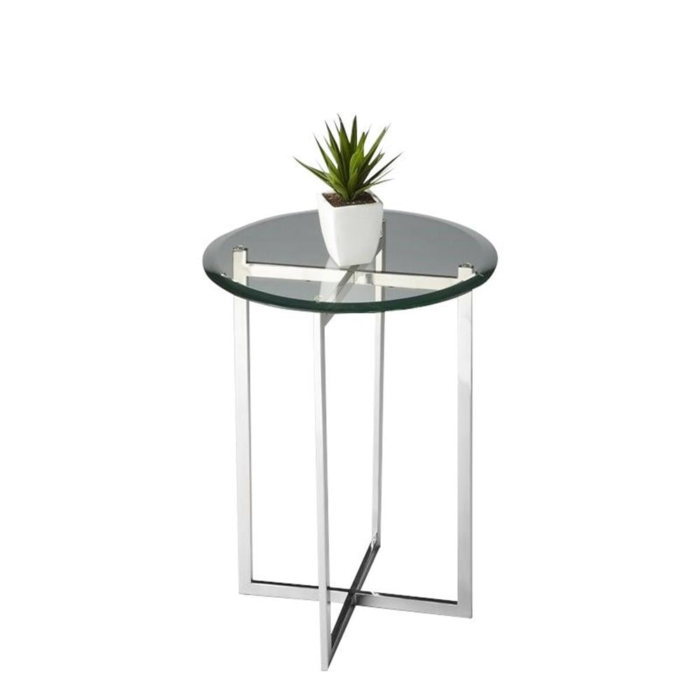Elegant Modern 16" Round Nickel & Glass Side Table