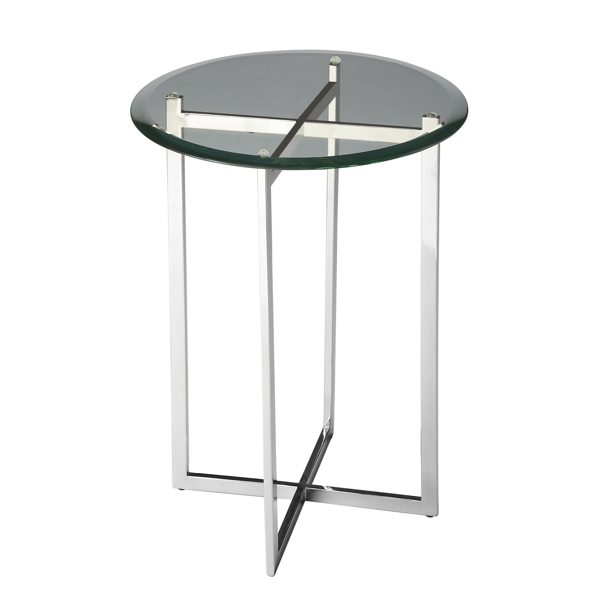 Elegant Modern 16" Round Nickel & Glass Side Table