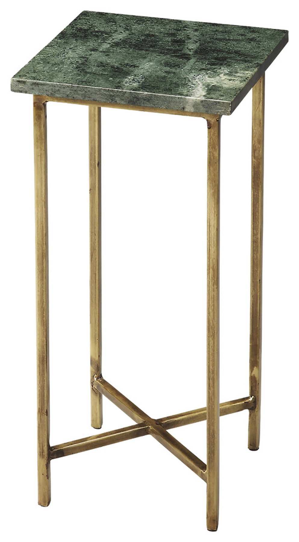 Loft-Inspired Square Marble Top End Table with Metal Base