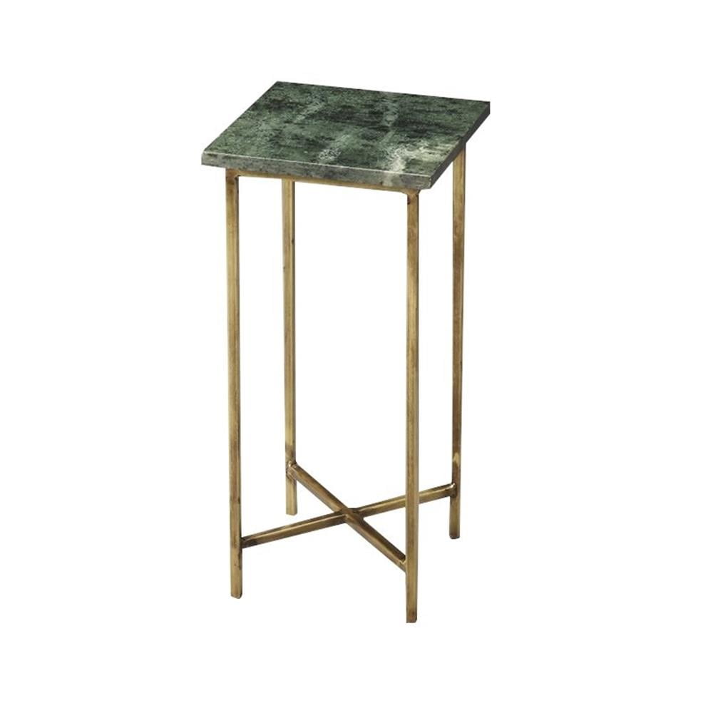Loft-Inspired Square Marble Top End Table with Metal Base