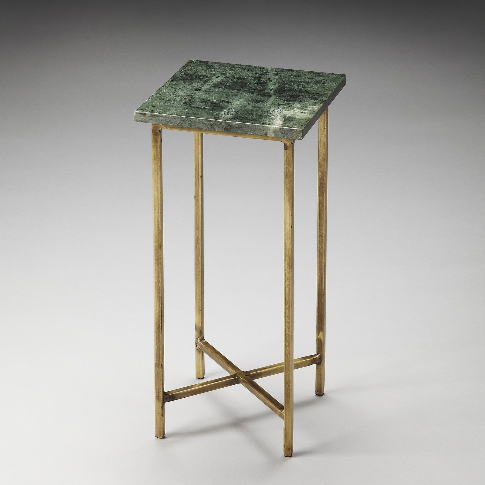 Loft-Inspired Square Marble Top End Table with Metal Base