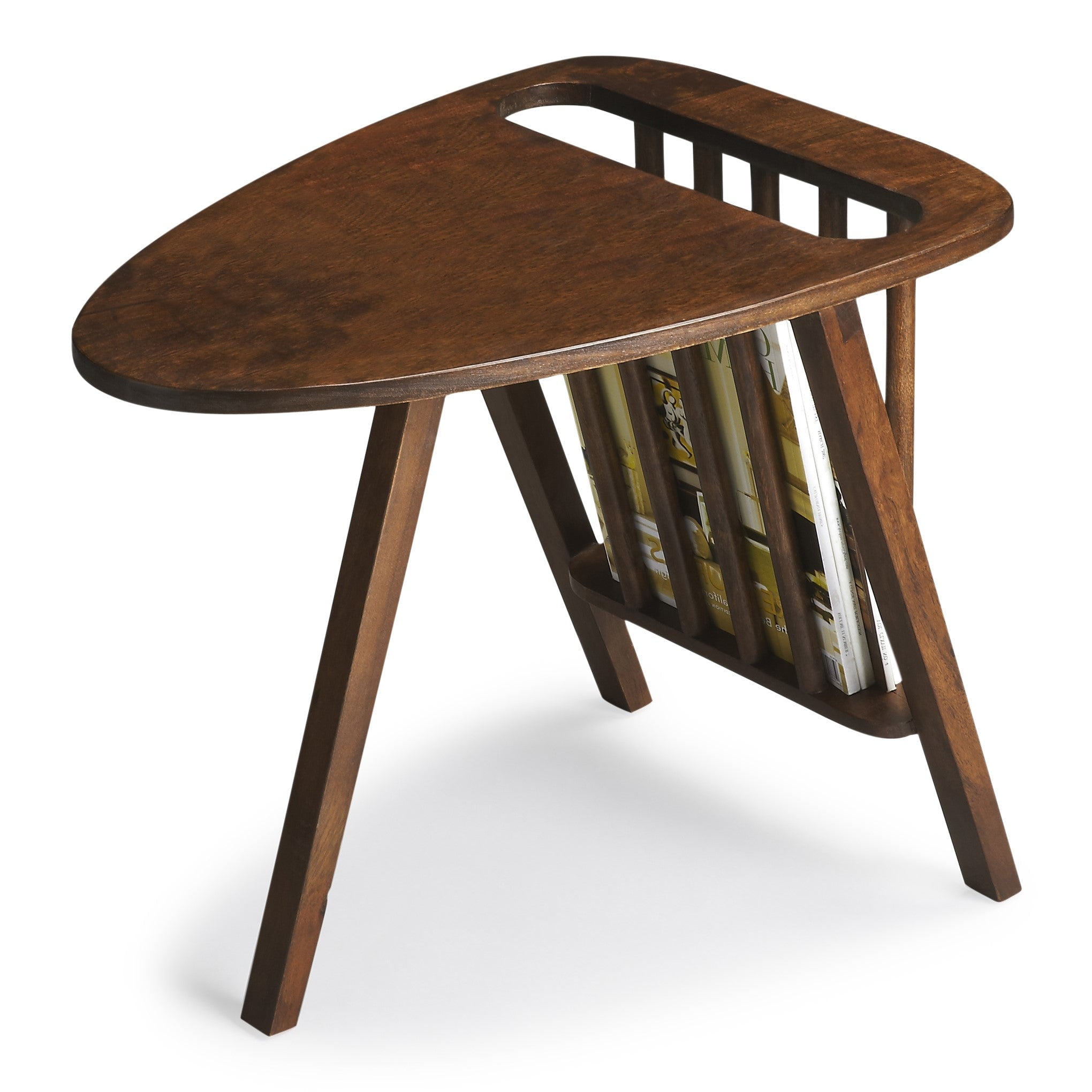 Modern Expressions Triangular Mango Wood Magazine Side Table