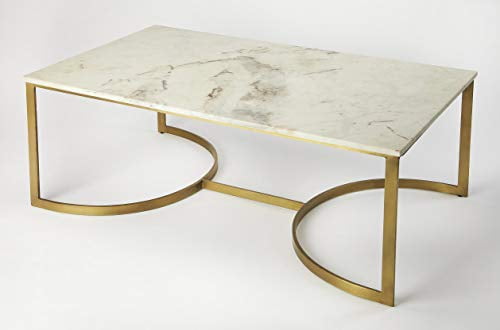 Rectangular White Marble and Gold Iron Coffee Table