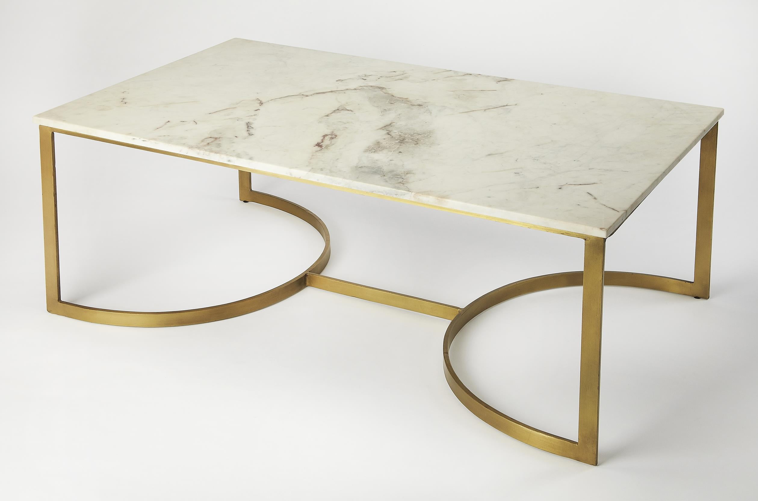 Rectangular White Marble and Gold Iron Coffee Table