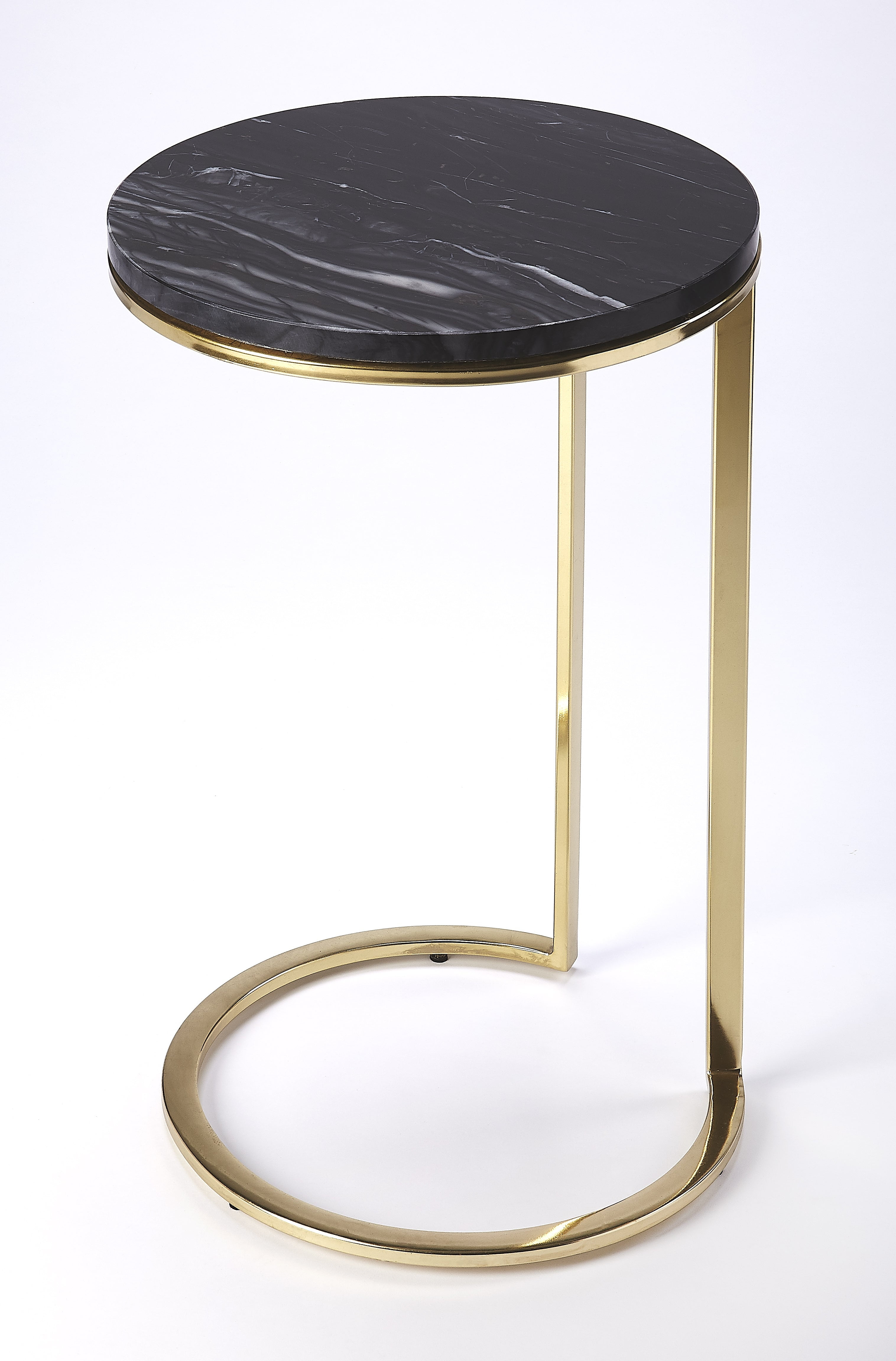 Elegant Round Black Marble & Gold Metal Side Table