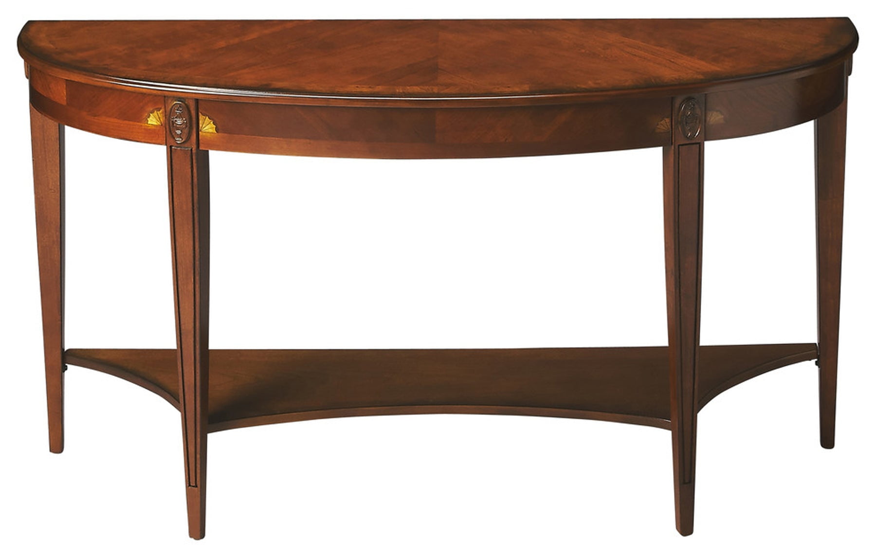 Astor 54" Olive Ash Burl Demilune Console Table with Storage