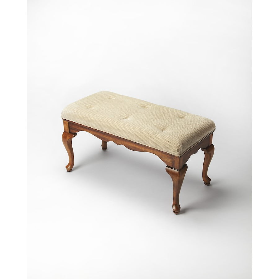 Grace Olive Ash Burl Button-Tufted Bedroom Bench