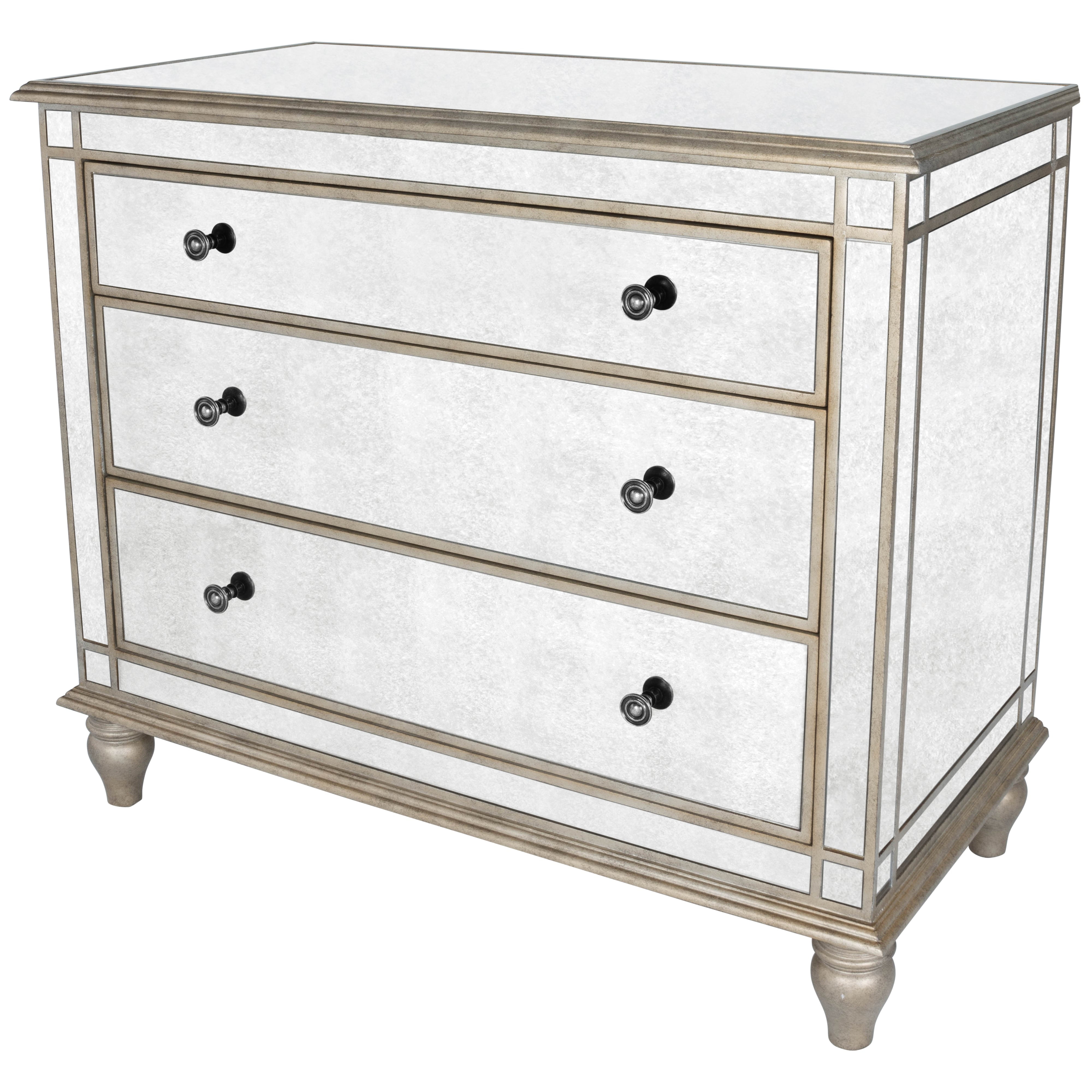 Laflin Mirrored Glam Console Chest with Pewter Trim