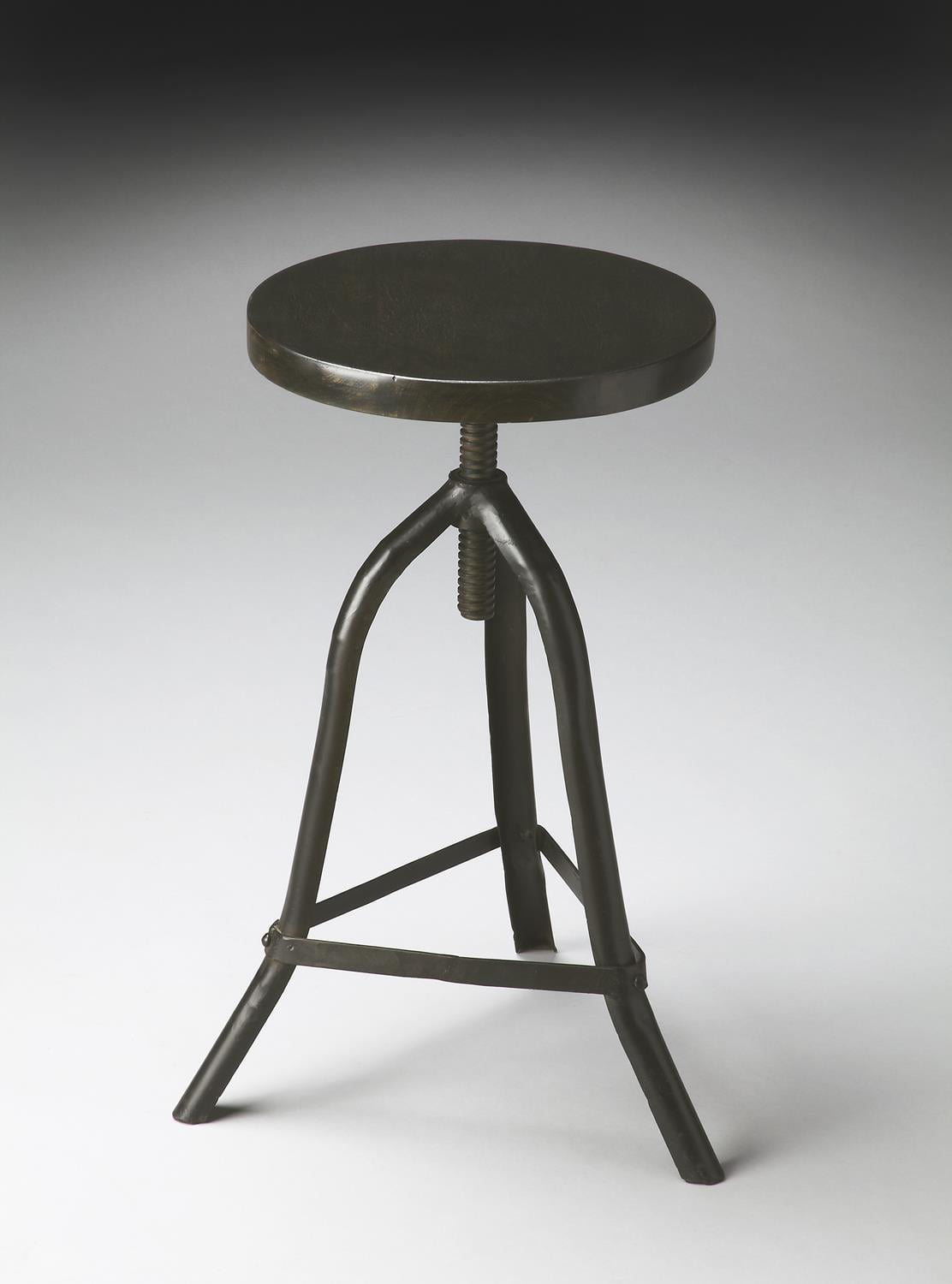 Adjustable Acacia Wood and Iron Swivel Counter Stool, Black