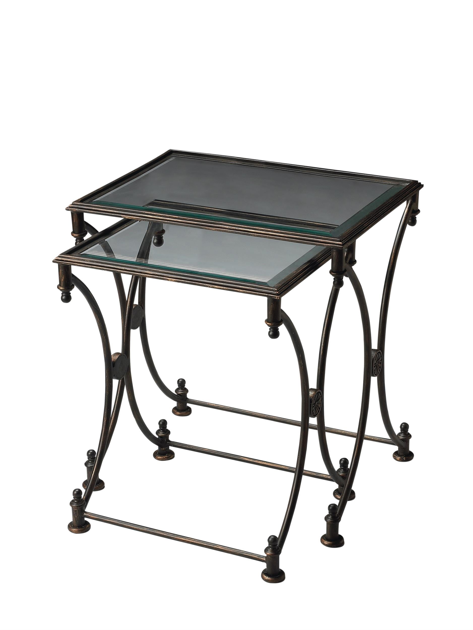 Black Metal and Glass Rectangular Nesting Tables Set