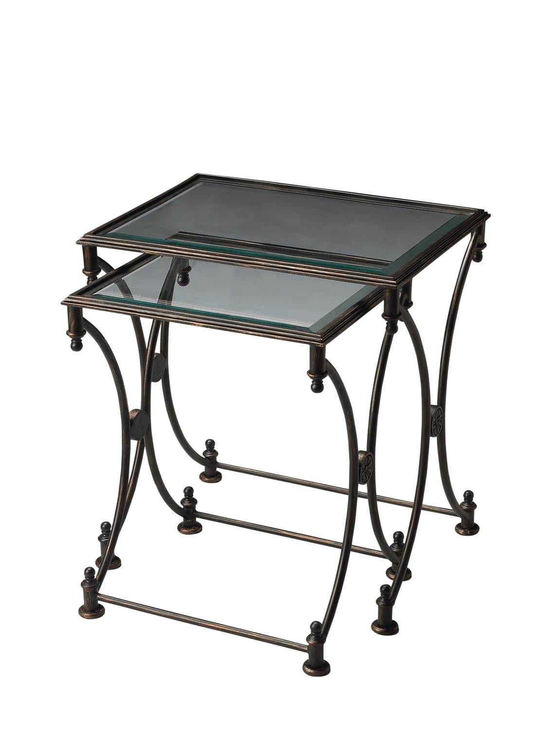 Black Metal and Glass Rectangular Nesting Tables Set