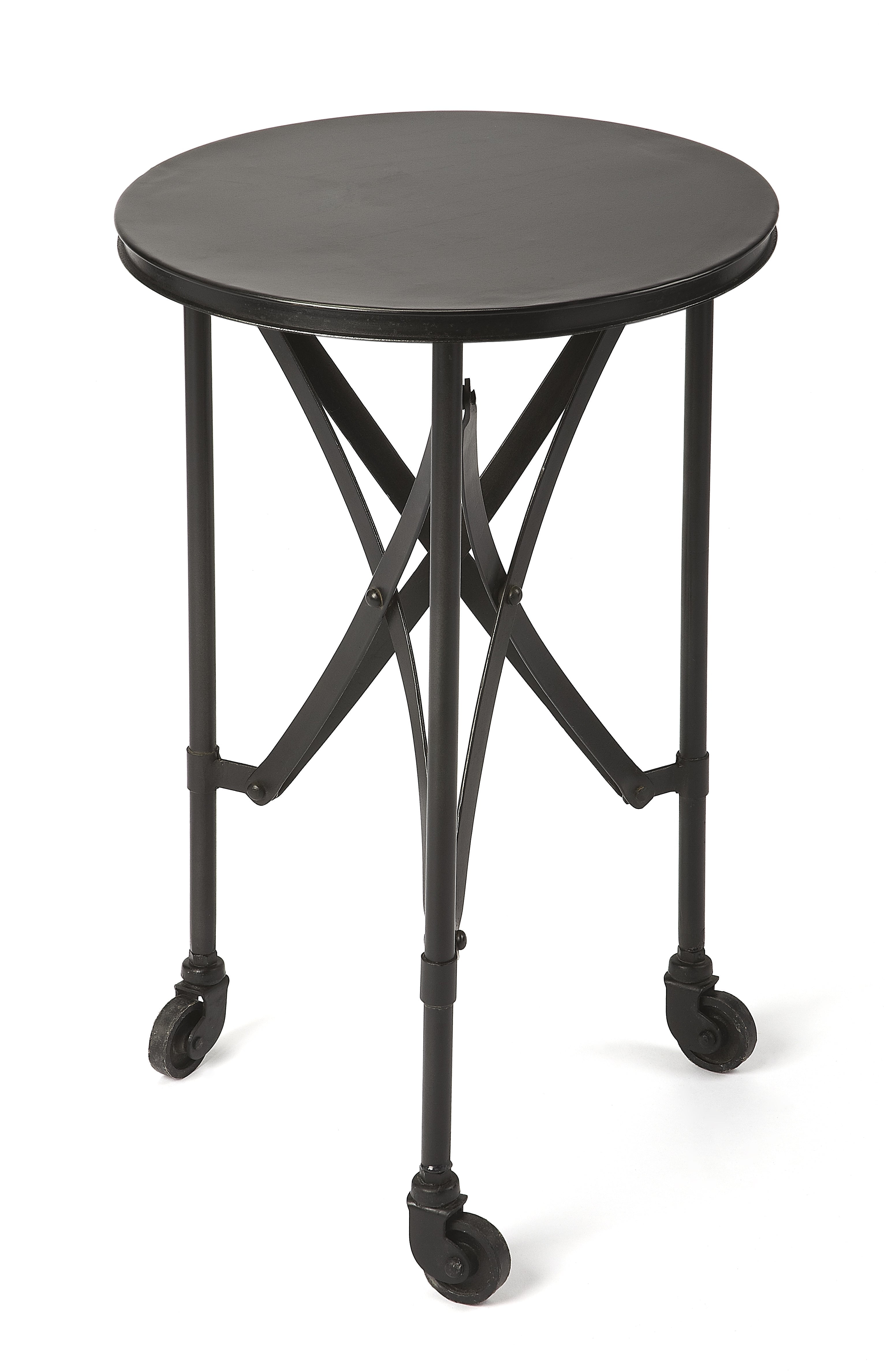 Costigan 15'' Round Black Metal & Wood Industrial Accent Table
