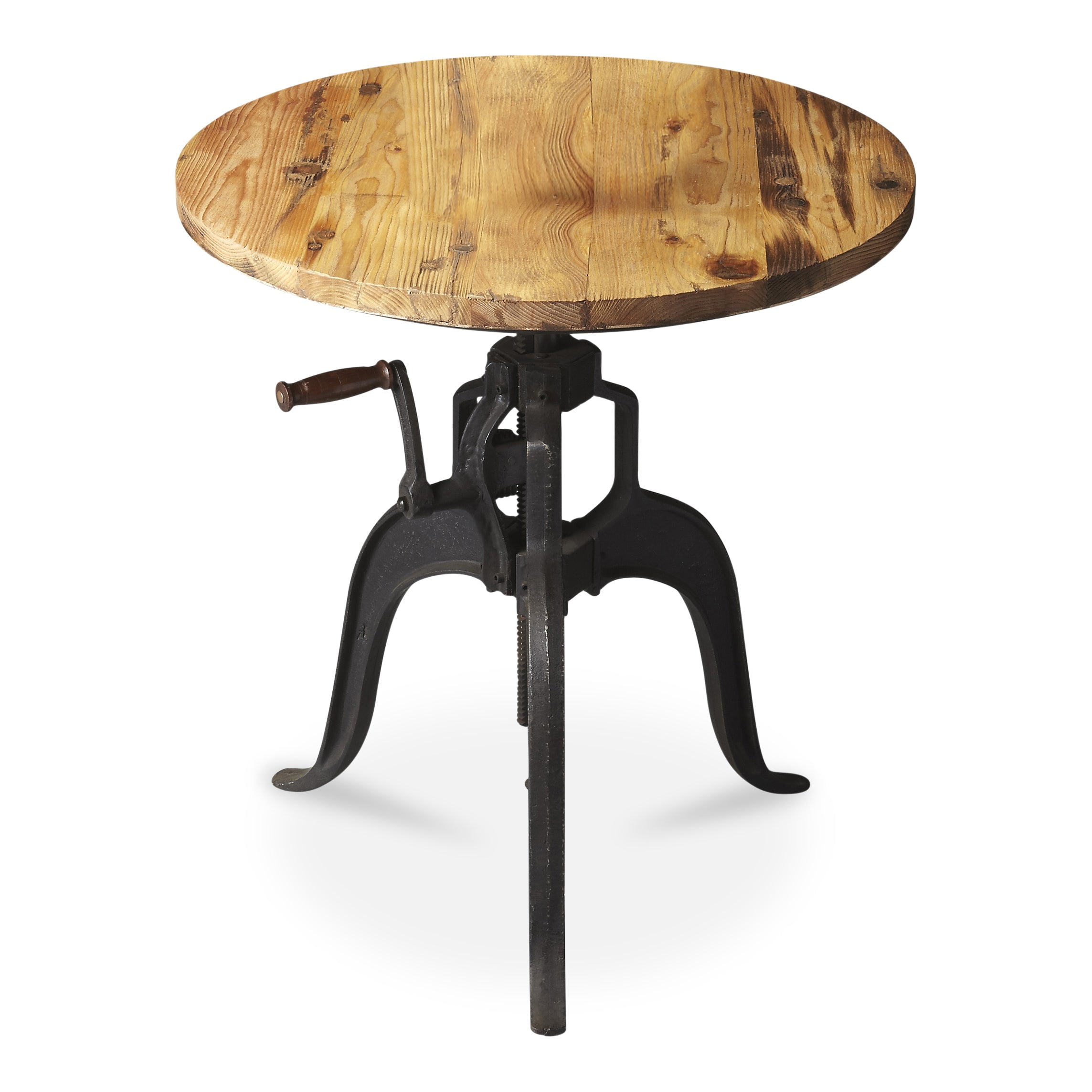 Industrial Crank-Adjustable Round Dining Table with Recycled Wood Top