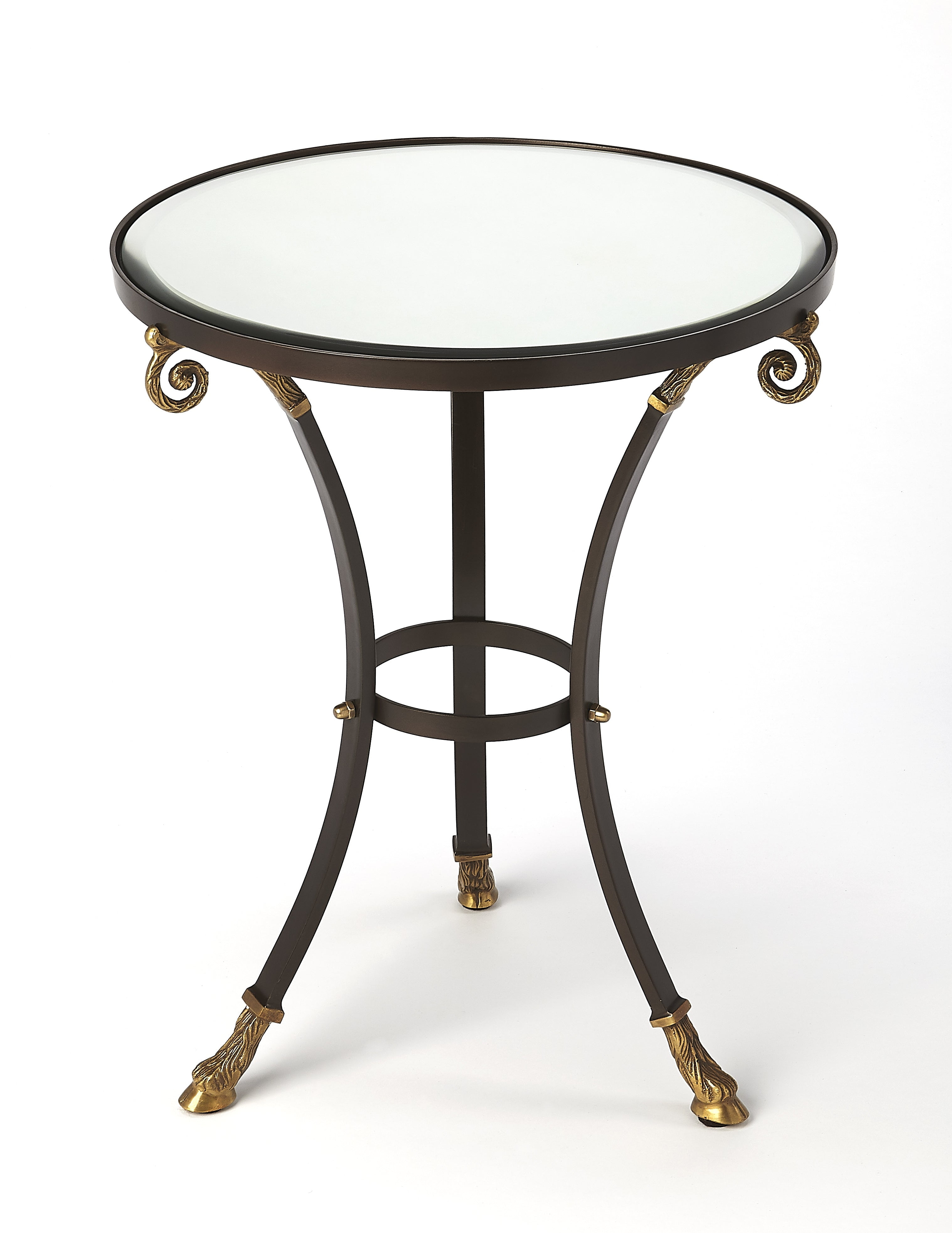 Opulent Old World Bronze & Gold Round Mirrored Accent Table