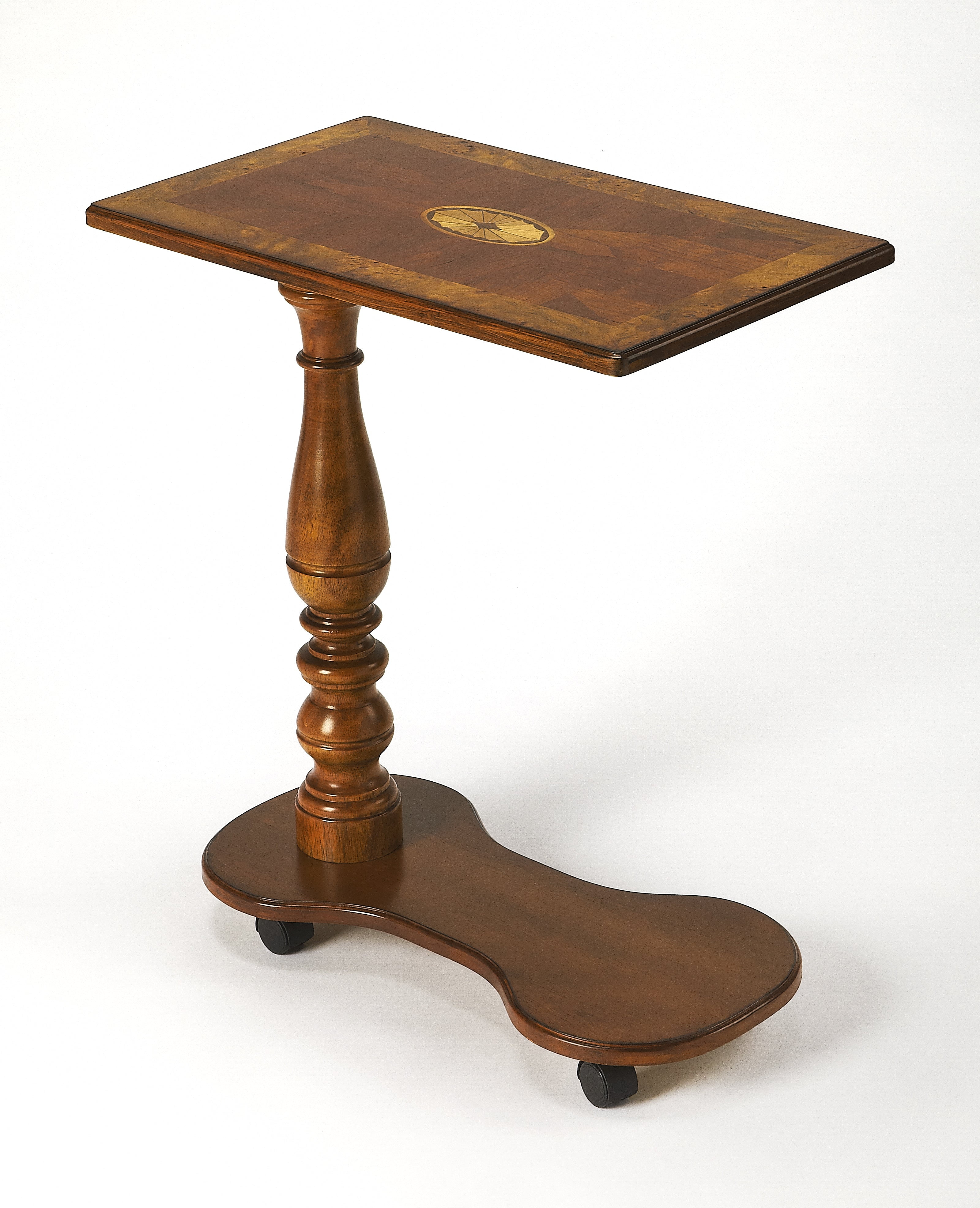 Medium Brown Rectangular Wood Tray Table with Casters