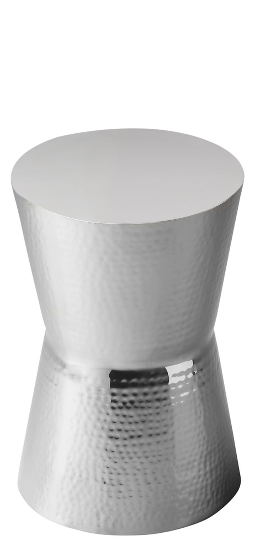 Polished Silver Hammered Metal Round Accent Table