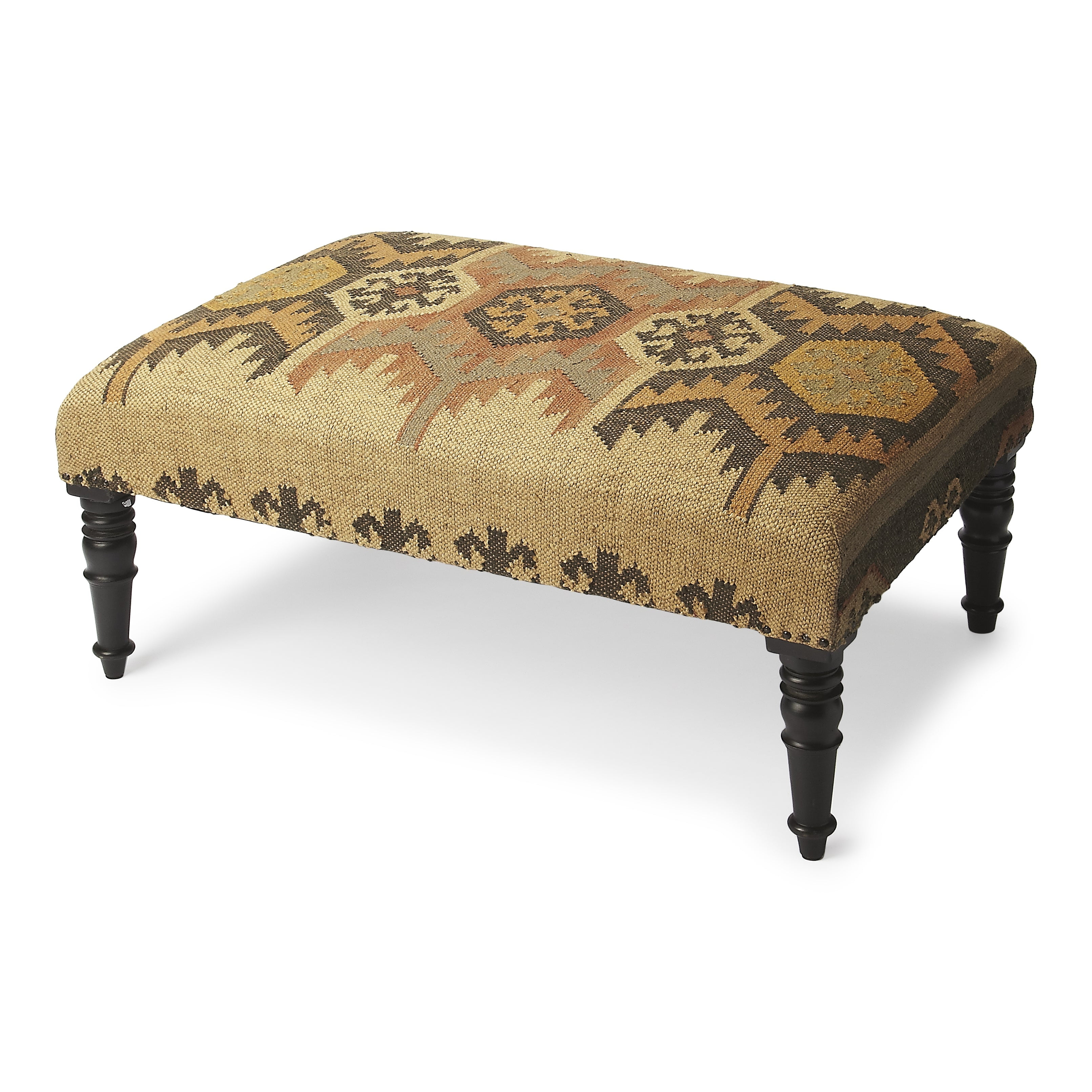 Beige Jute and Wool Southwestern Coffee Table Ottoman