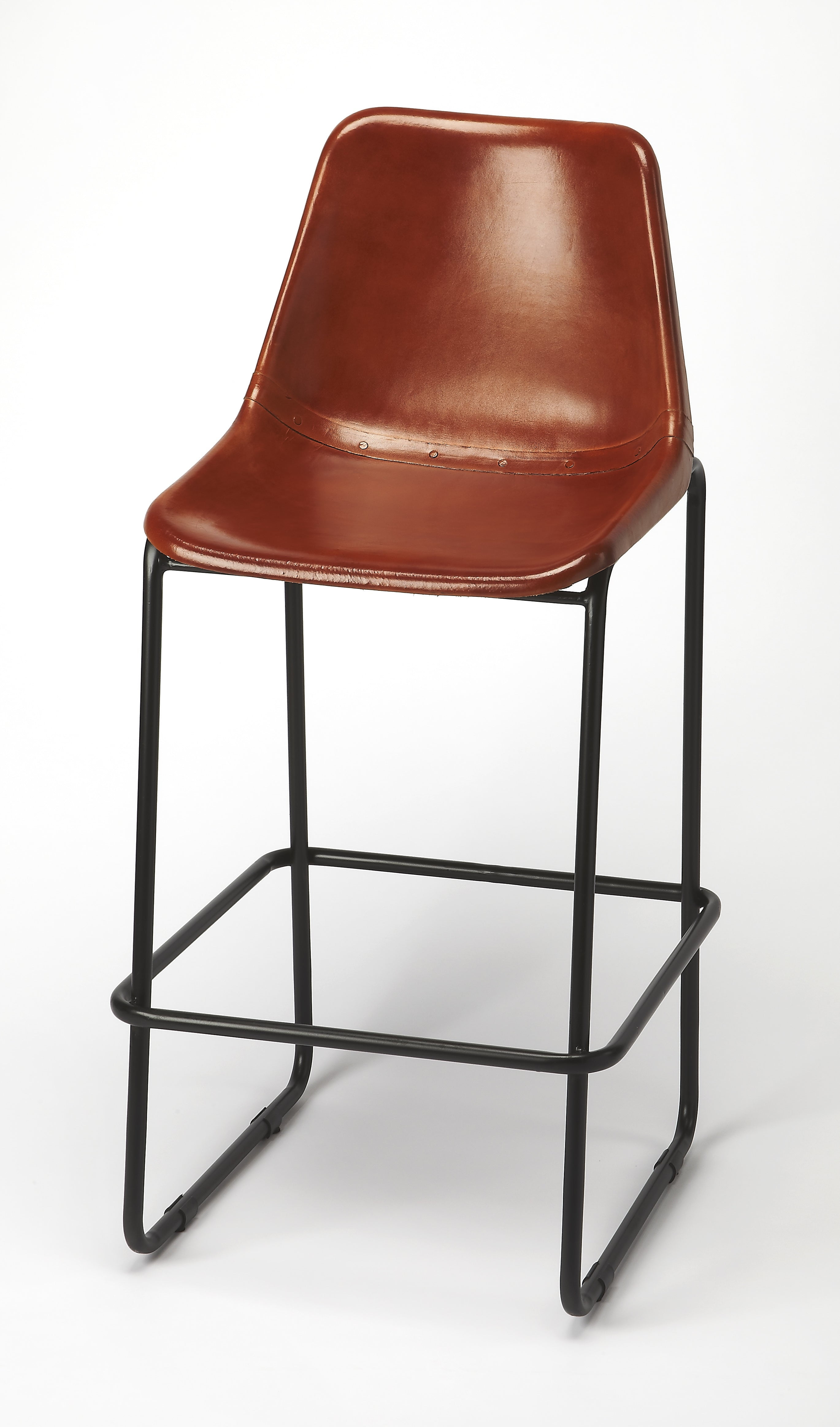 Myles 42" Brown Leather and Metal Bar Stool