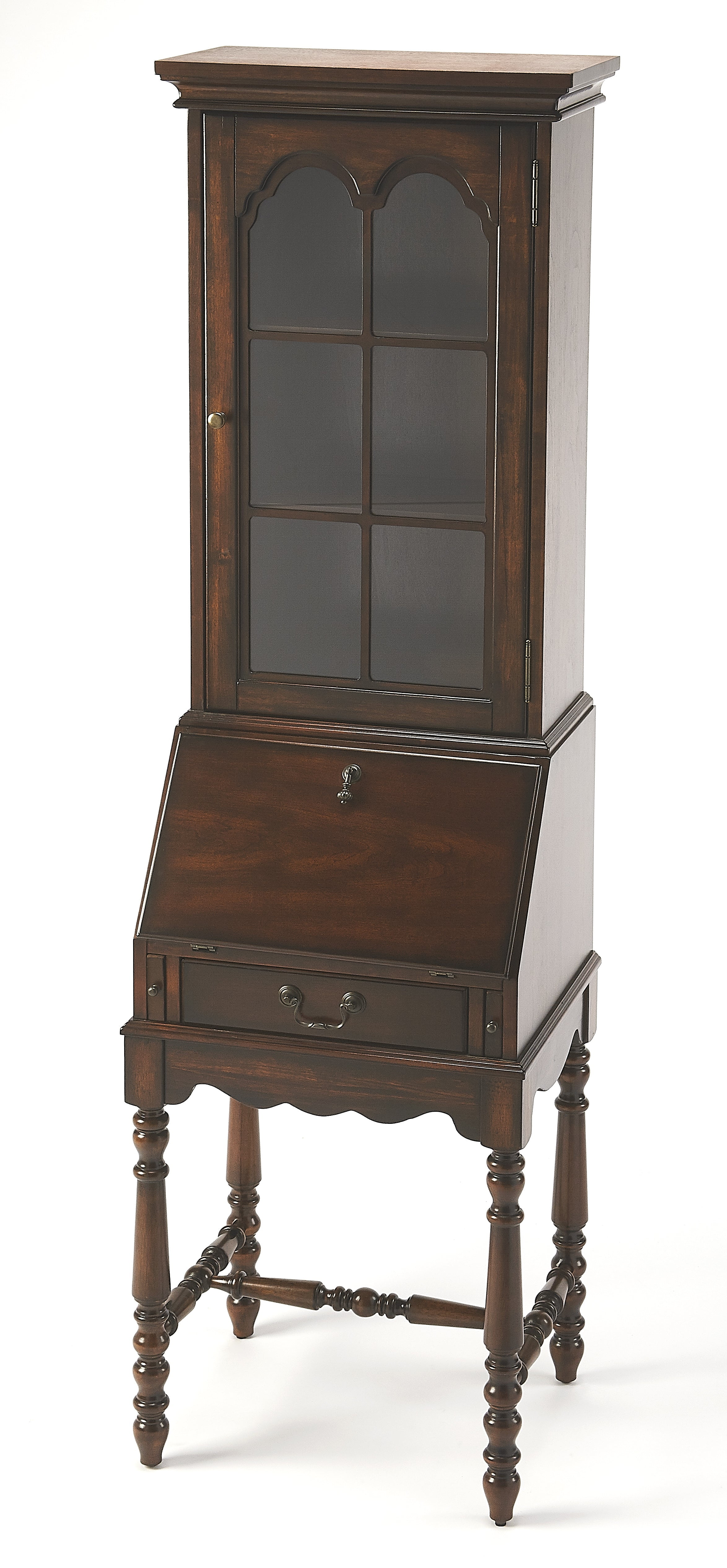 Traditional Lighted Brown Wood China Cabinet with Hutch