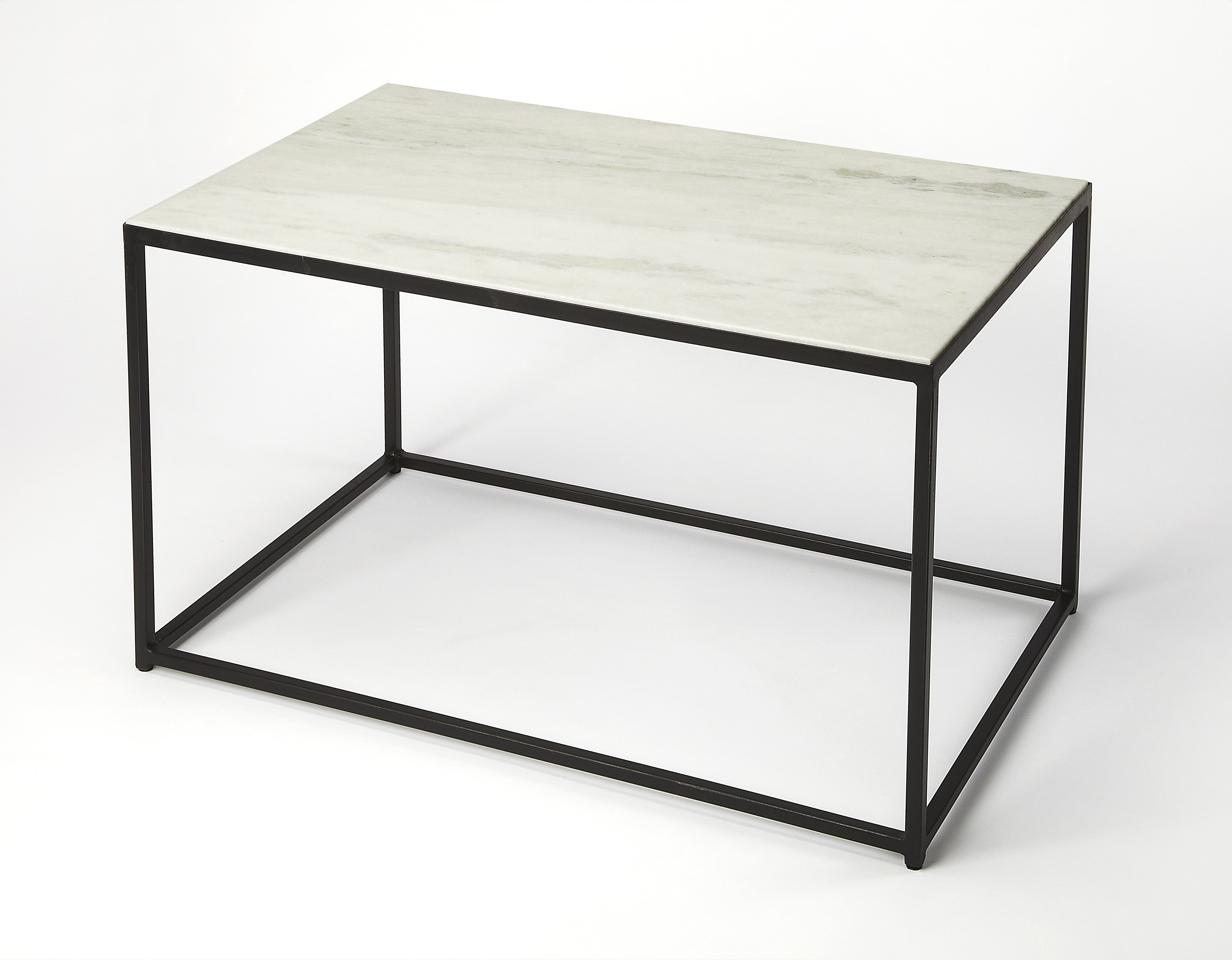 Small White Marble and Iron Rectangular Coffee Table