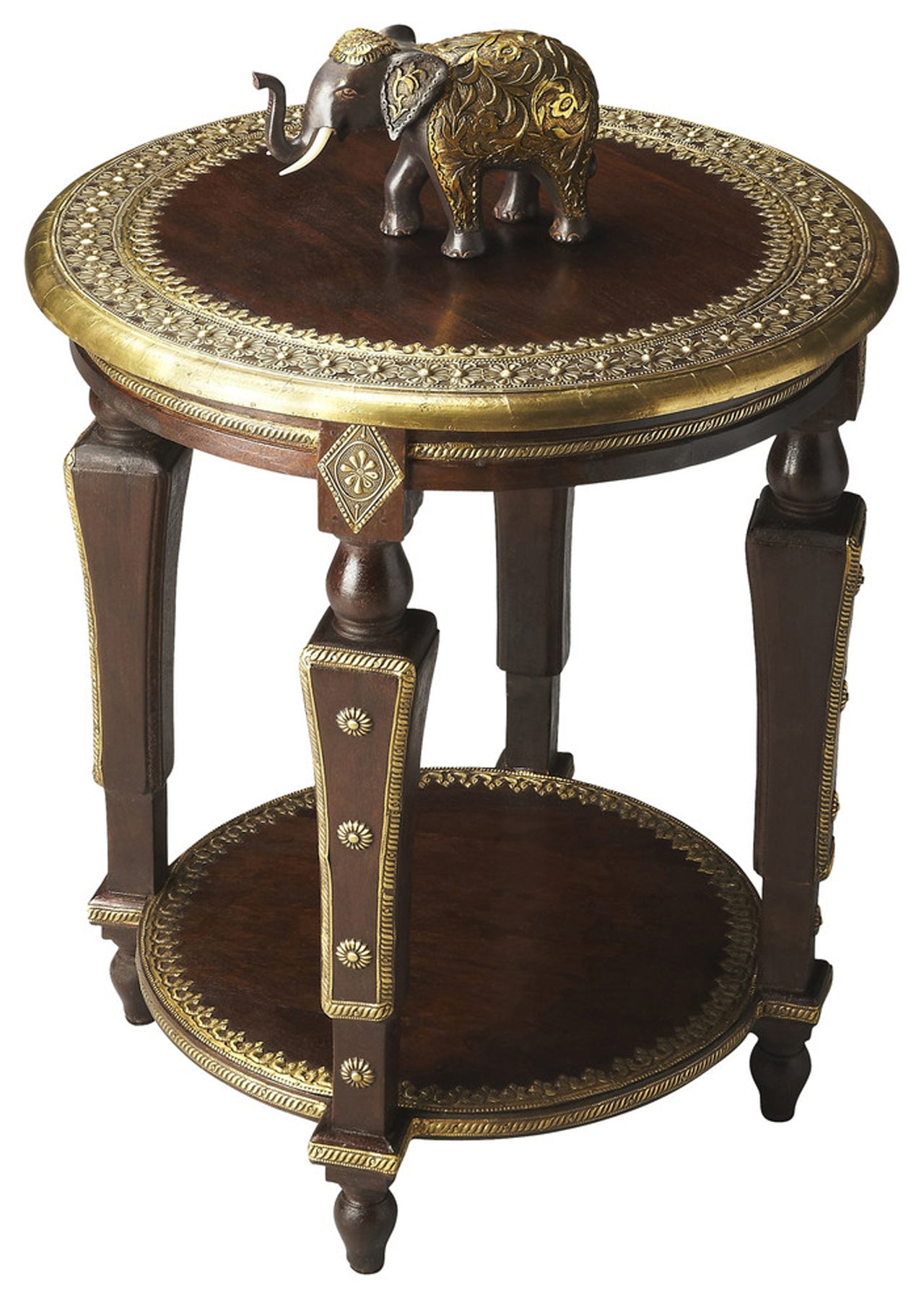 Exotic Mango Wood & Brass Foil 20" Round Side Table