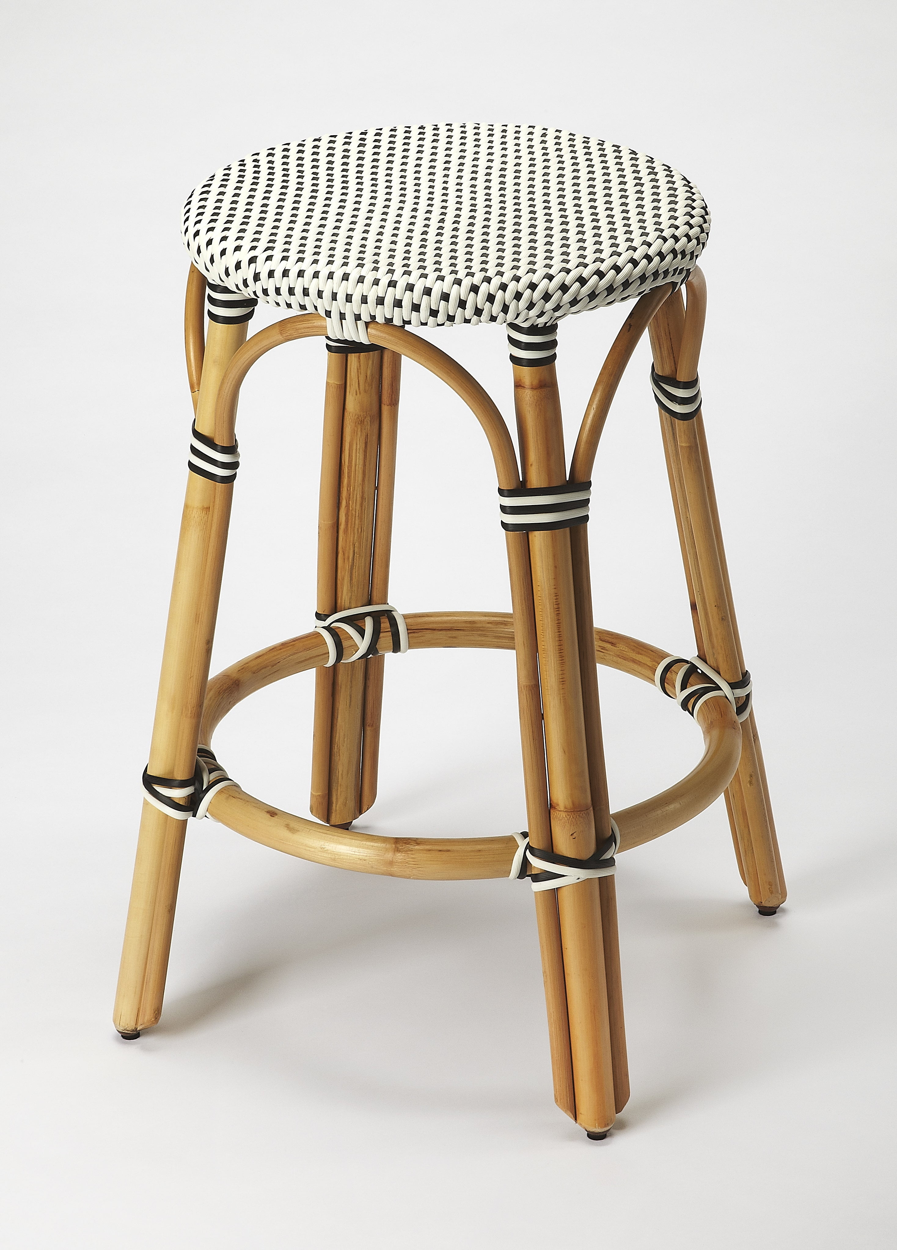 Mediterranean Coastal Bistro Black and White Acrylic Counter Stool
