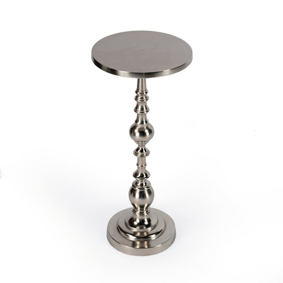 Butler Specialty Silver Darien Round Nickel Pedestal End Table
