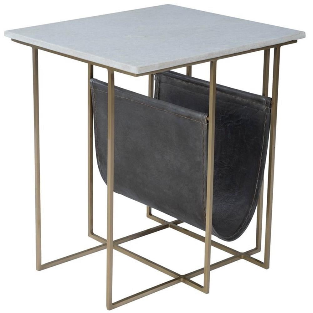 Stephanik White Marble and Leather Magazine Table