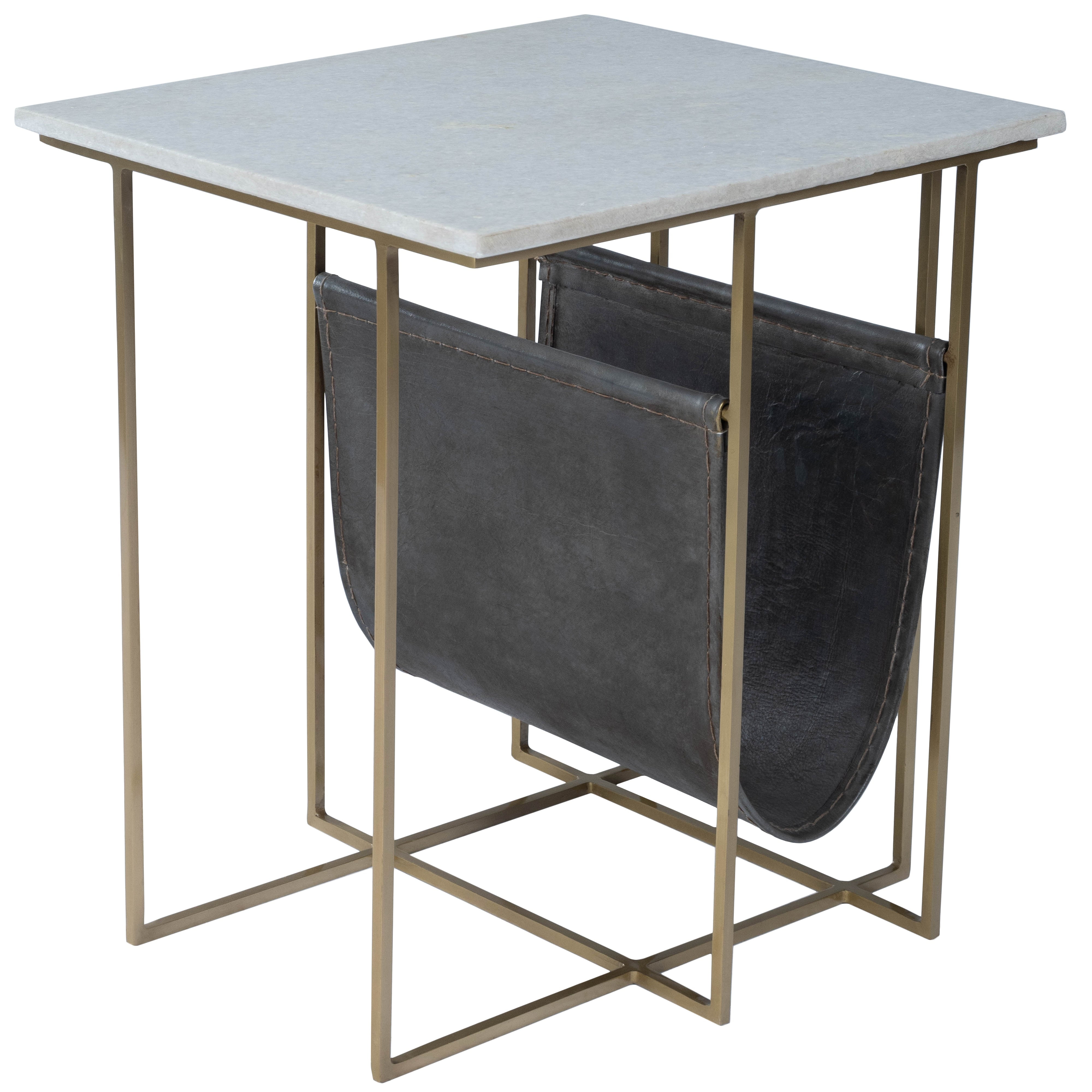 Stephanik White Marble and Leather Magazine Table
