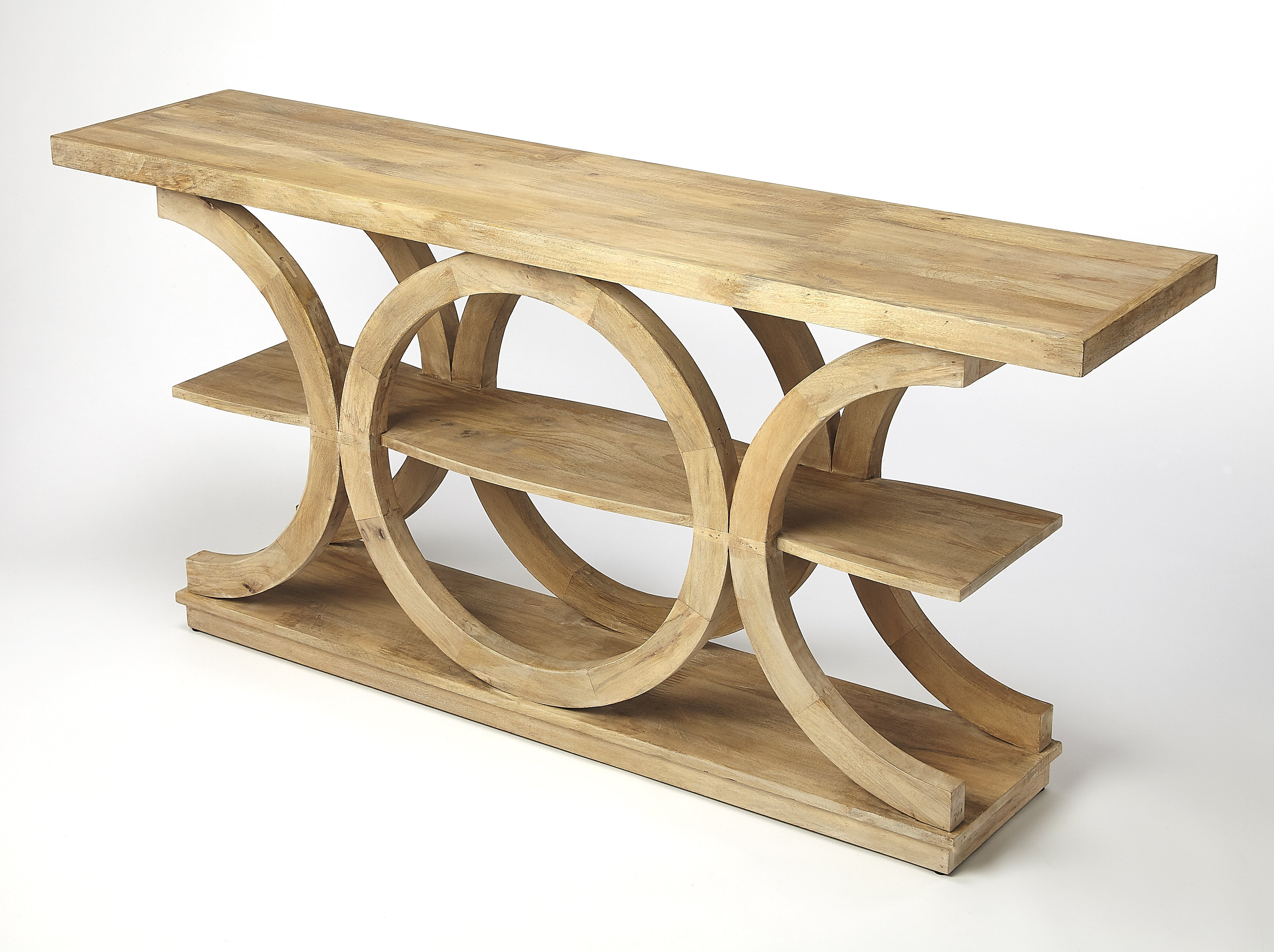 Stowe Rustic Modern Mango Wood 3-Tier Console Table