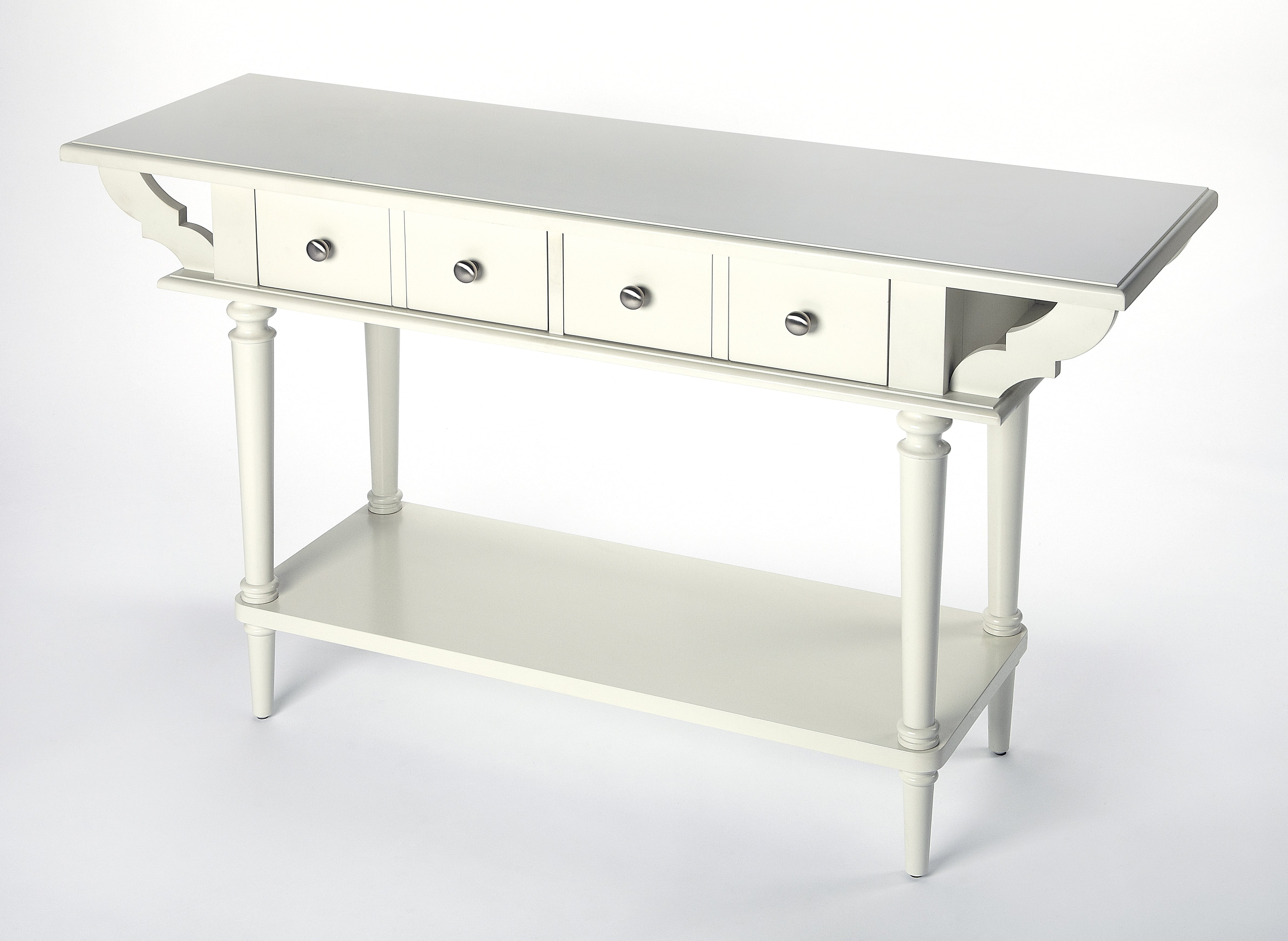 Talia Traditional White Rubberwood Console Table with Storage
