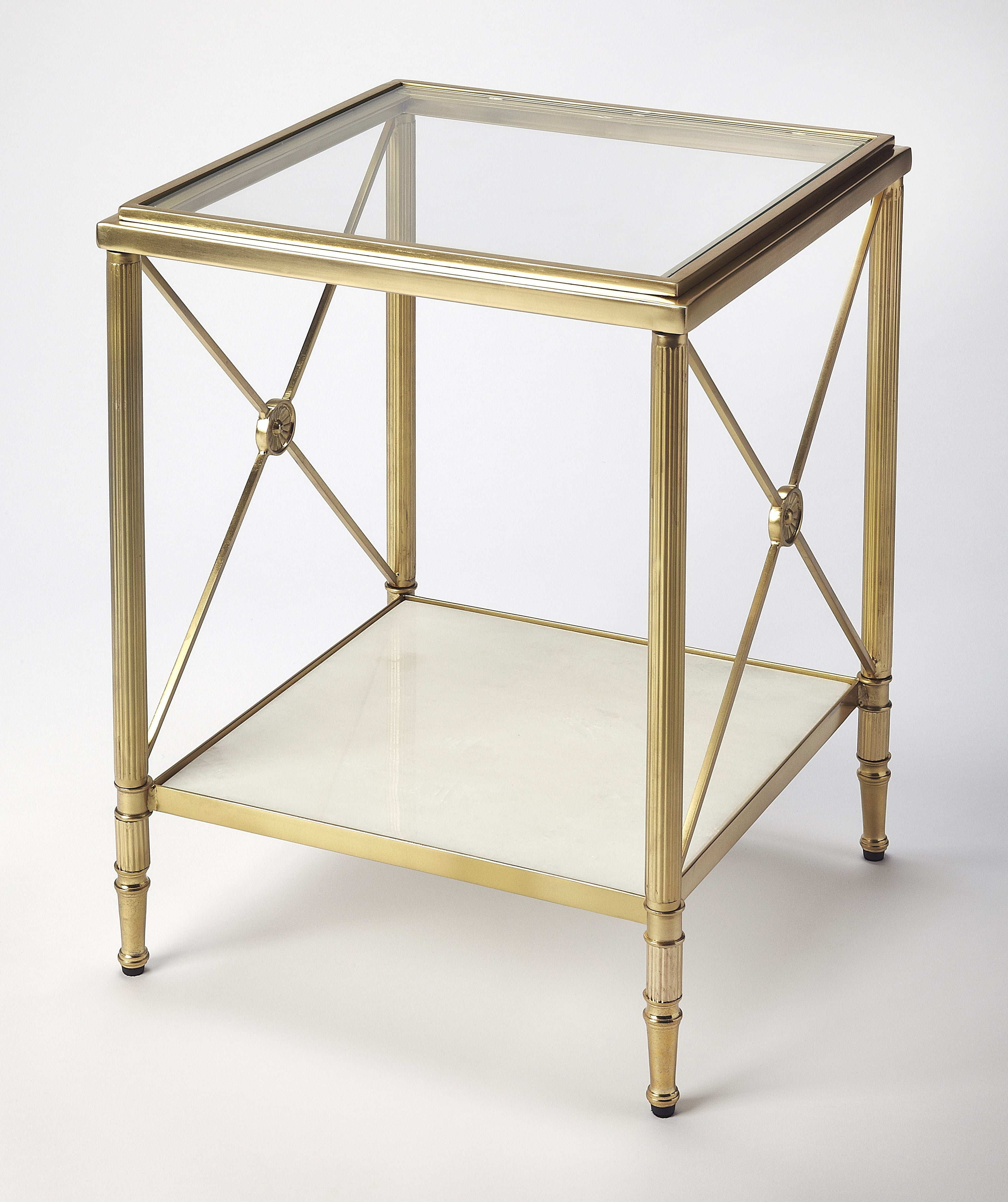 Symmetrical Stone and Metal 82" Rectangular End Table in Gold