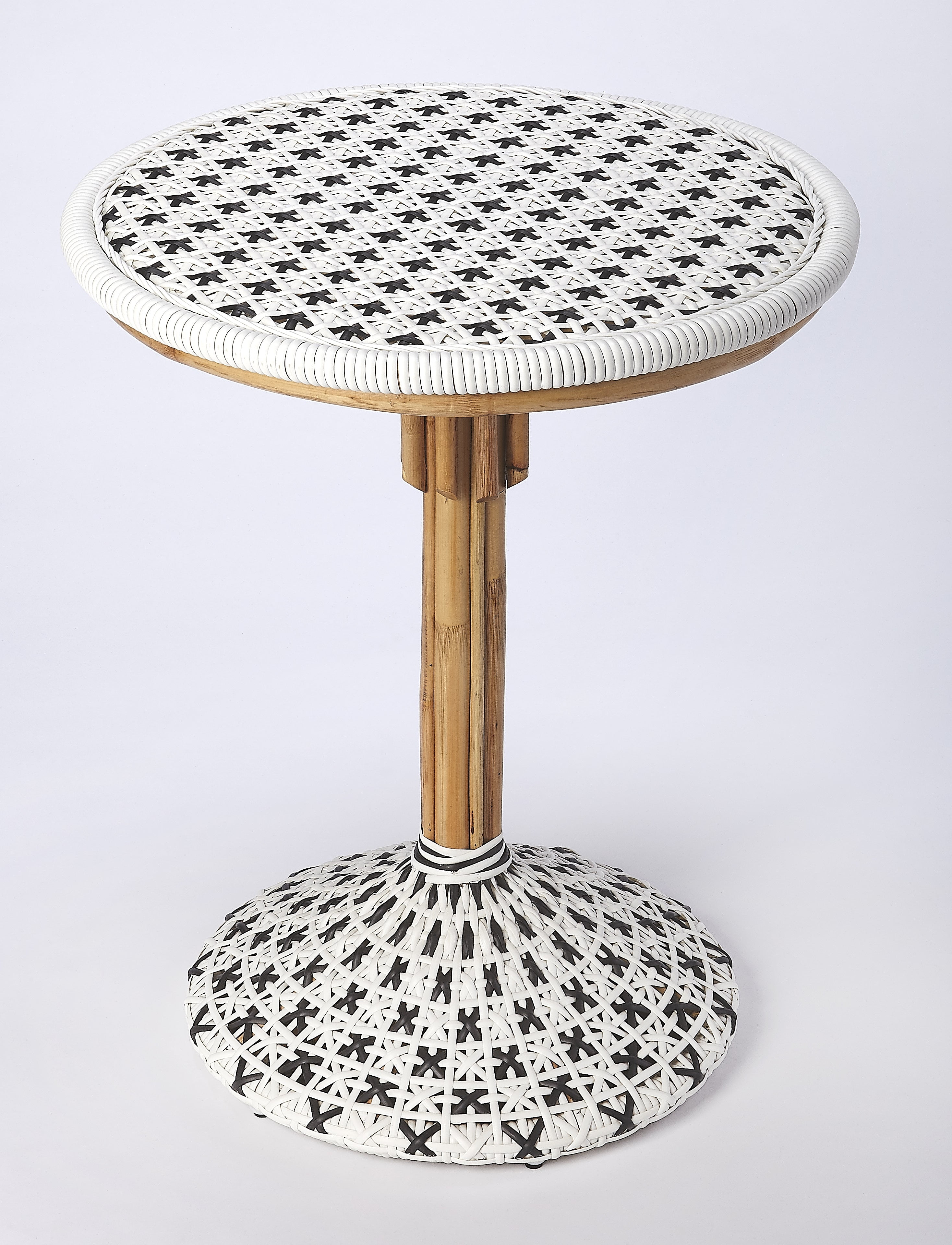 Contemporary Round Black and White Rattan Bistro Table